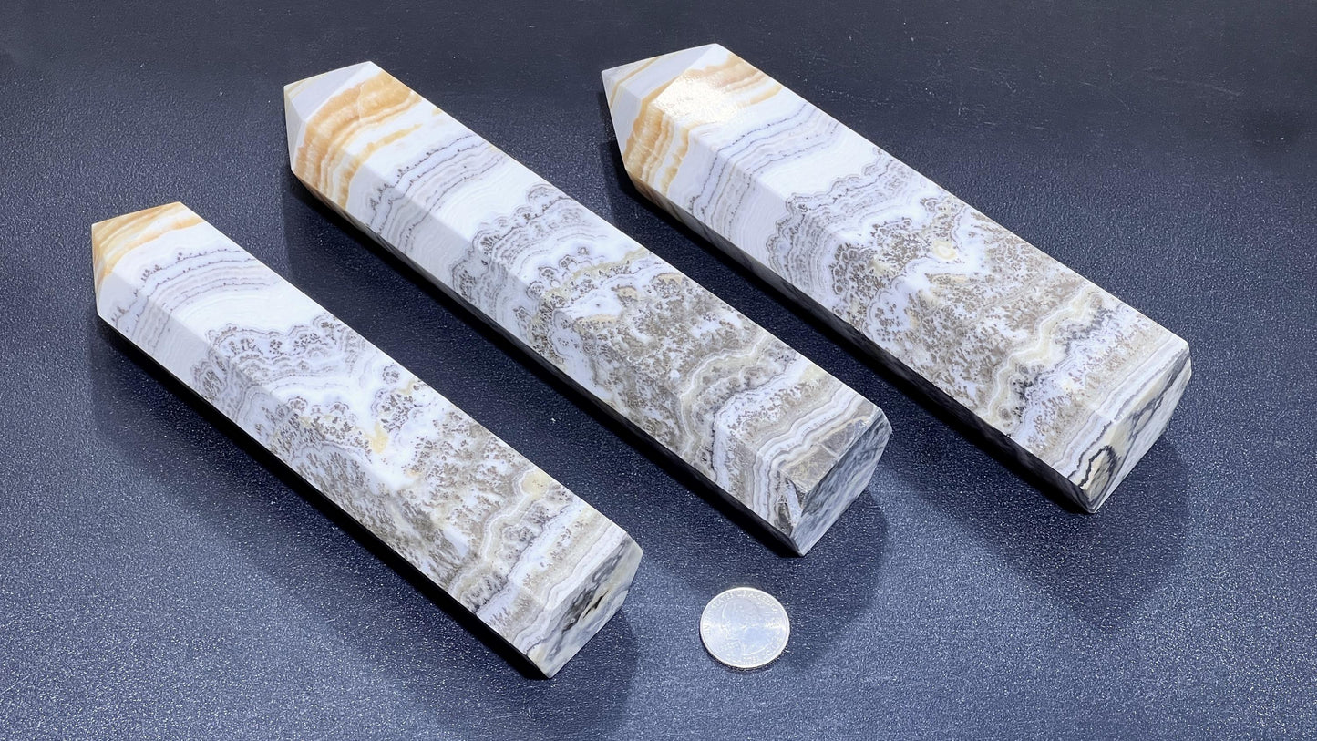 Orange White Banded Calcite Extra Large Standing Crystal Point Tower Obelisk (6-8 Inches) Gemstone Decor Carving