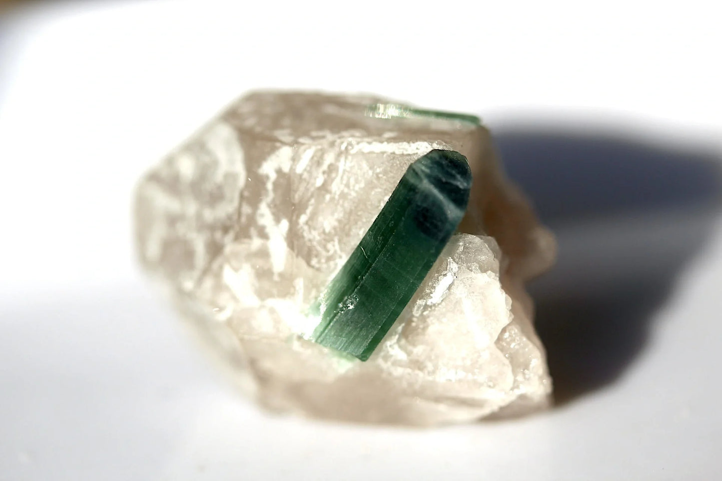 12.8 Gram Bluish Green Small Size Tourmaline Crystal on Quartz – Afghanistan