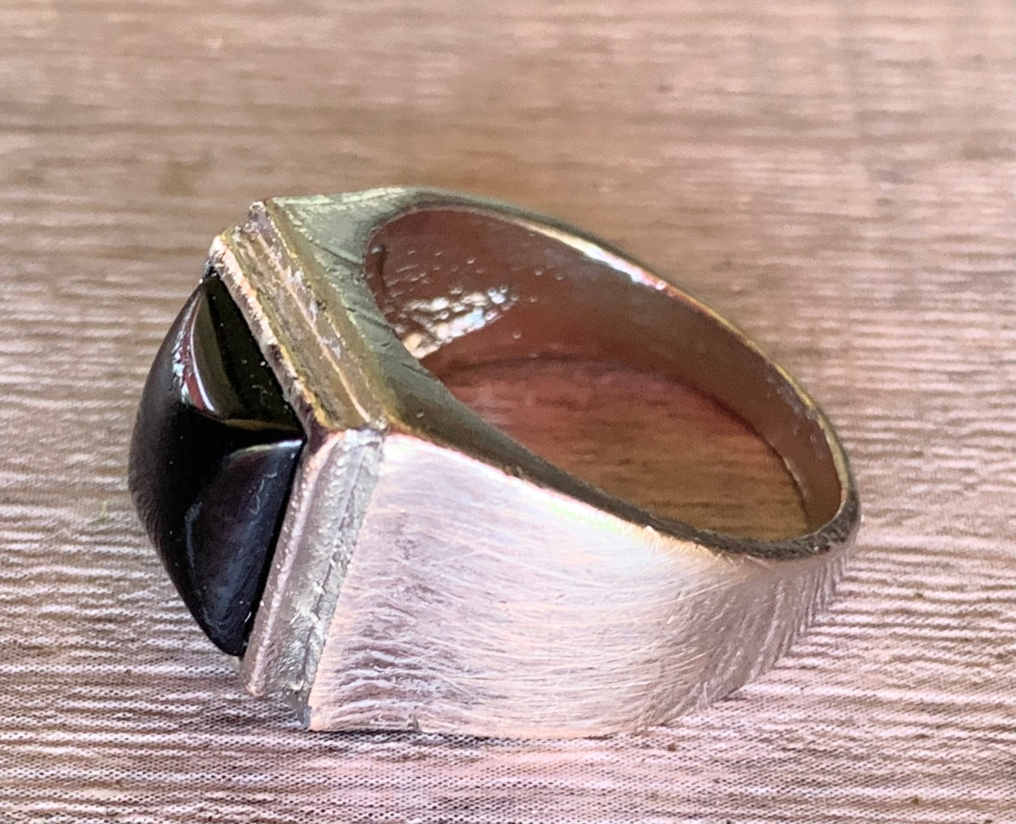 Vintage Stainless Steel and Black Stone (Pre-Owned) Square Men's Ring Size 9