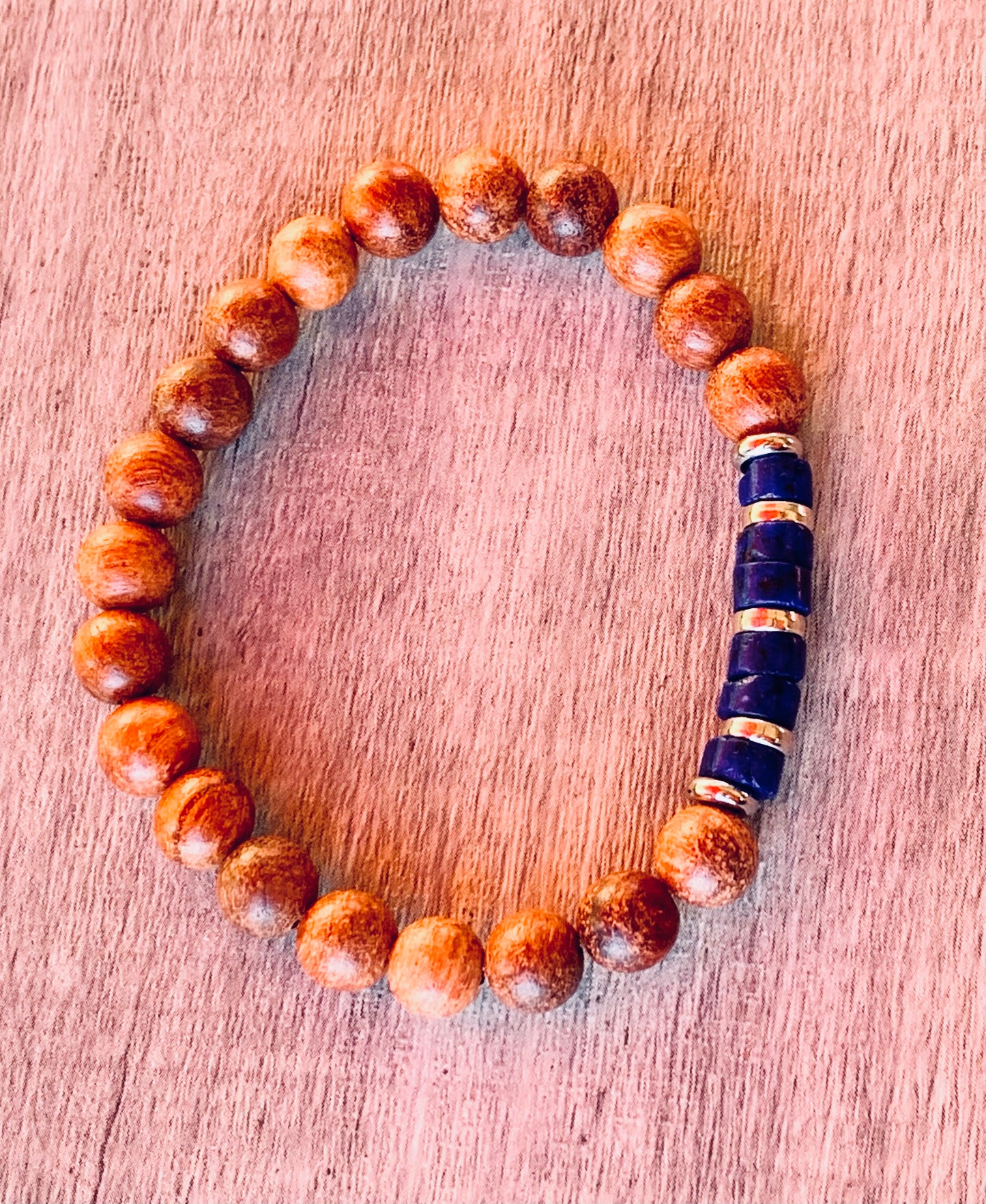 Lyric Handmade Lapis Lazuli and Wood Expandable Bracelet