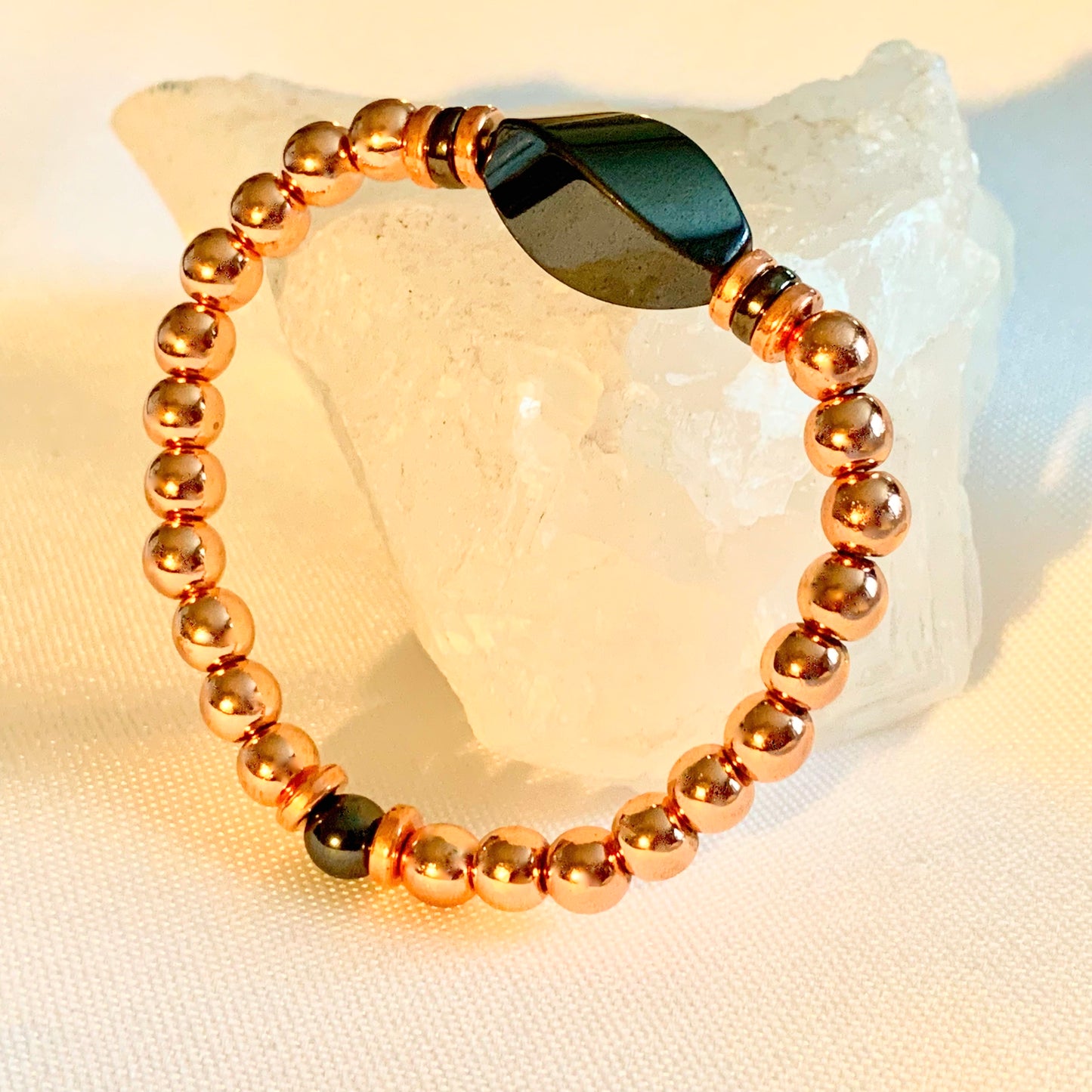 Sonya Handmade Hematite and Rose Gold Expandable Bracelet