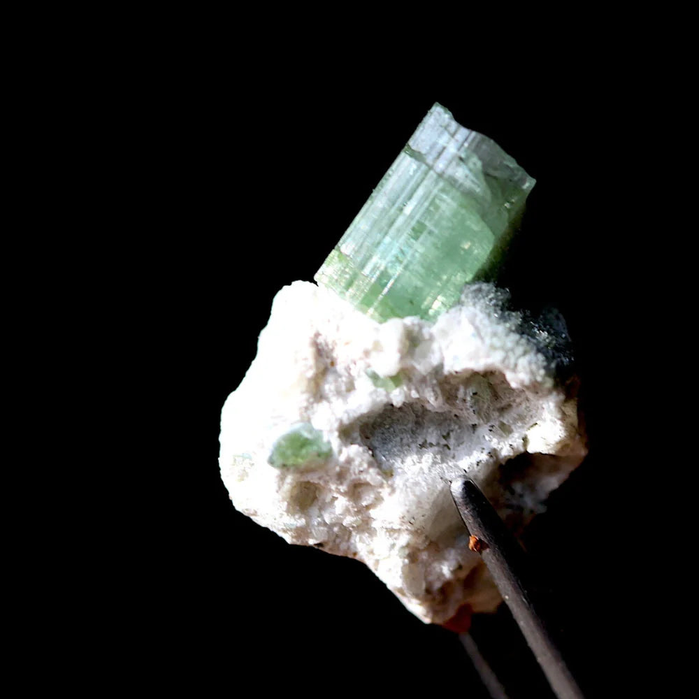 18.2 Grams Small Size Green Tourmaline Crystal on Feldspar – Afghanistan