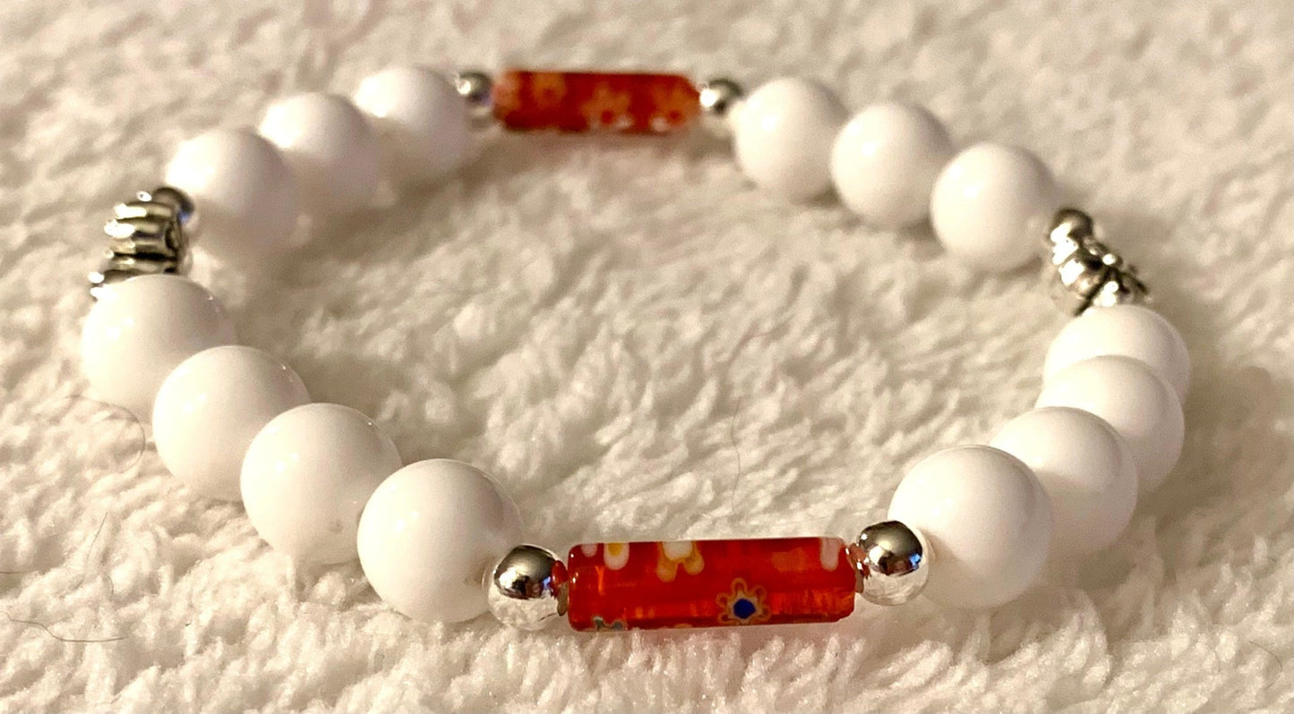 April Handmade Acrylic and Millefiori Glass Beaded Expandable 6" Bracelet - Born Mystics