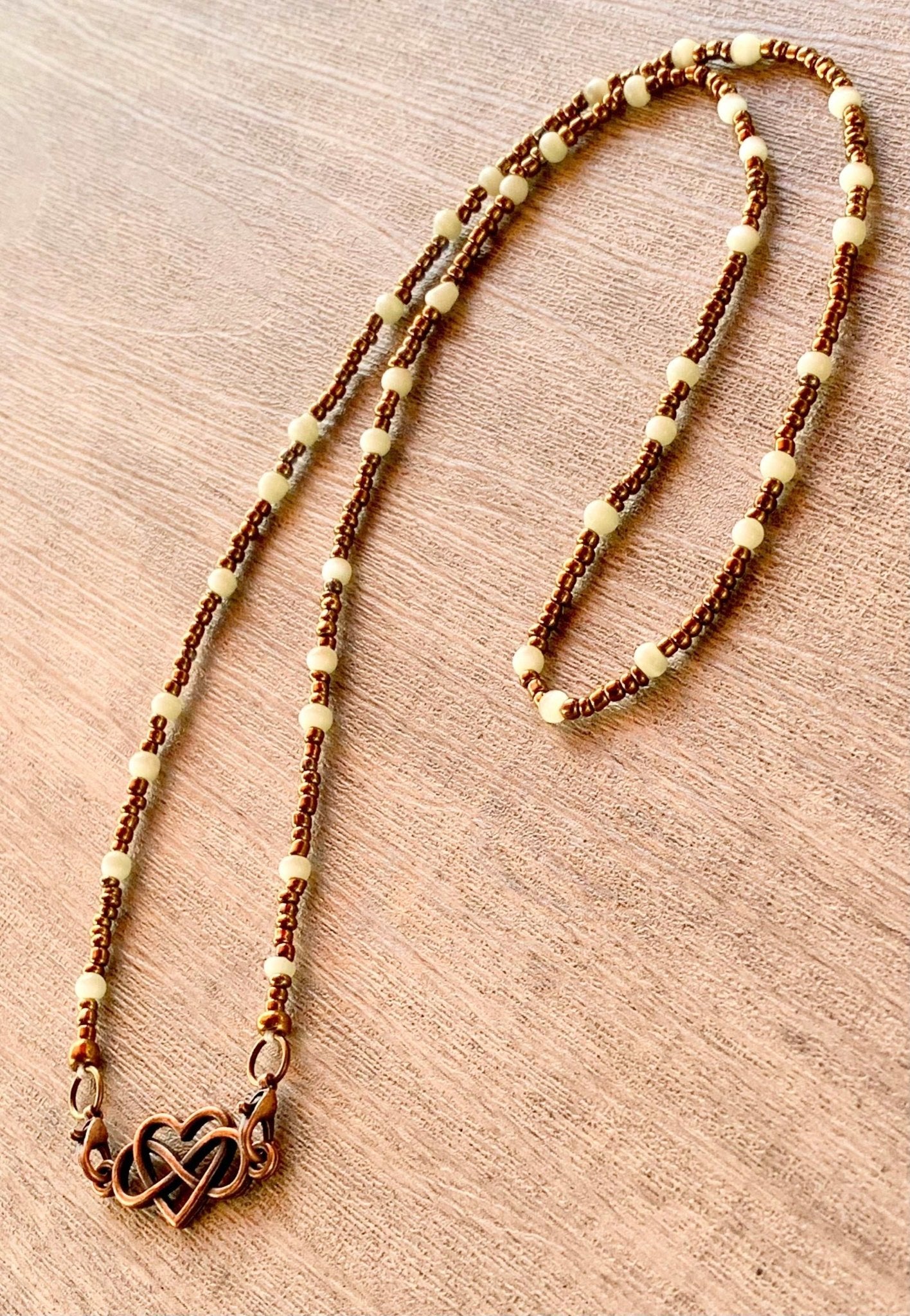 Bonnie Handmade Sea Foam Jade and Bronze Colored Seed Beads - Born Mystics