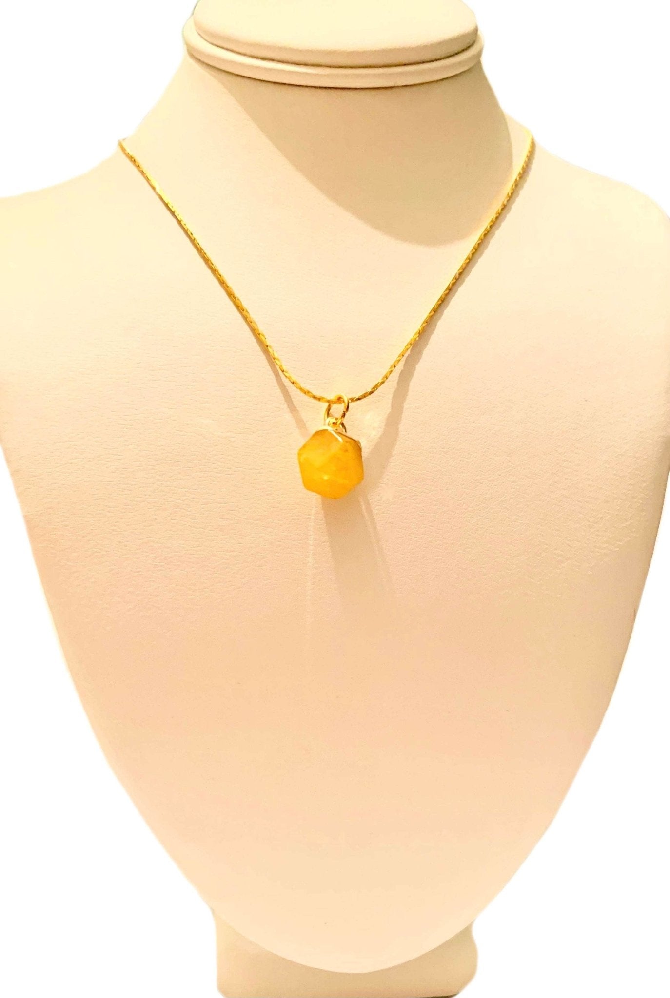 Carmela Golden Jade Faceted Solitaire Drop Pendant Necklace - Born Mystics