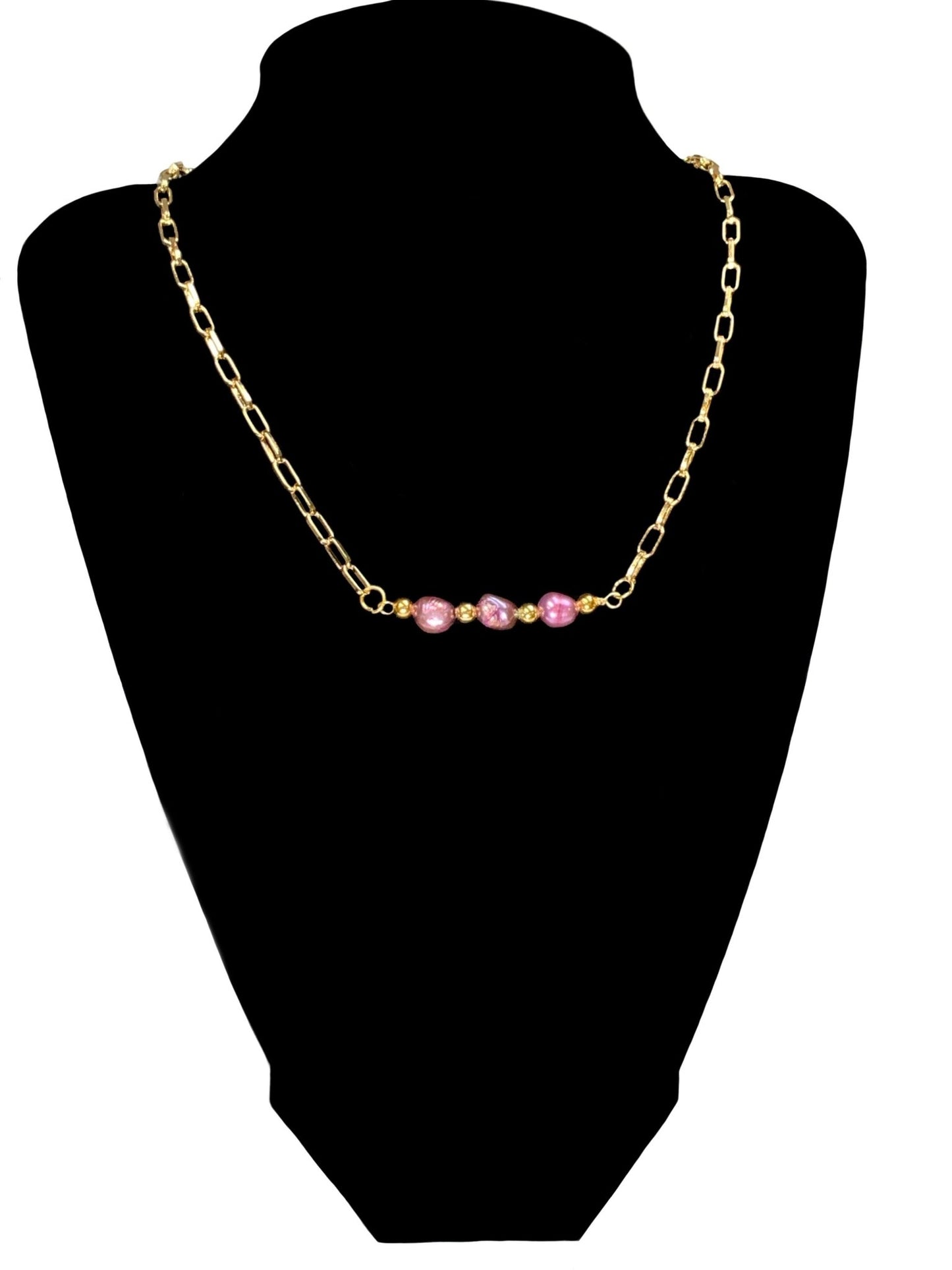 Cattlaya Handmade Orchid (Dyed) Cultured Pearl and Gold Plated Paperclip Chain 18Necklace - Born Mystics