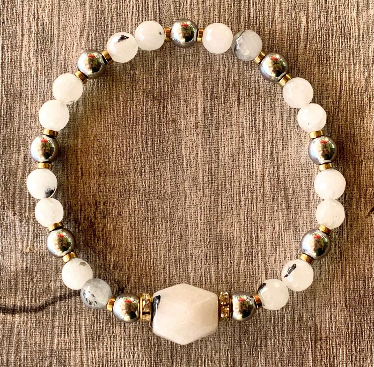 Dori Handmade Rutilated Quartz and Hematite Expandable Bracelet - Born Mystics
