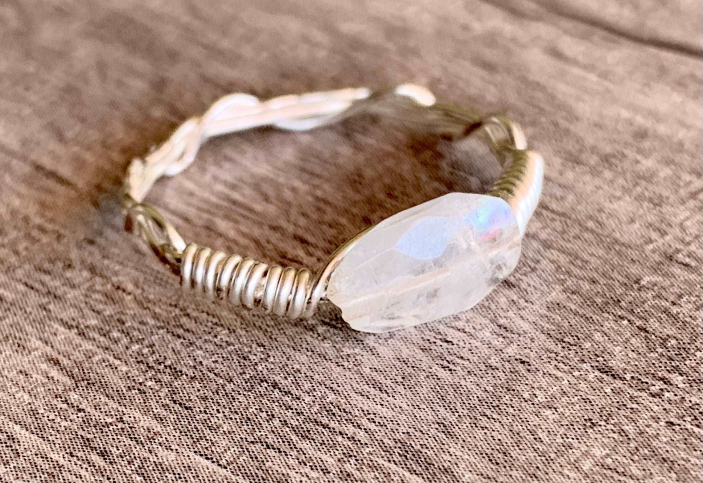 Eva Handmade Moonstone Wire Wrapped Ring size 7.5 - Born Mystics