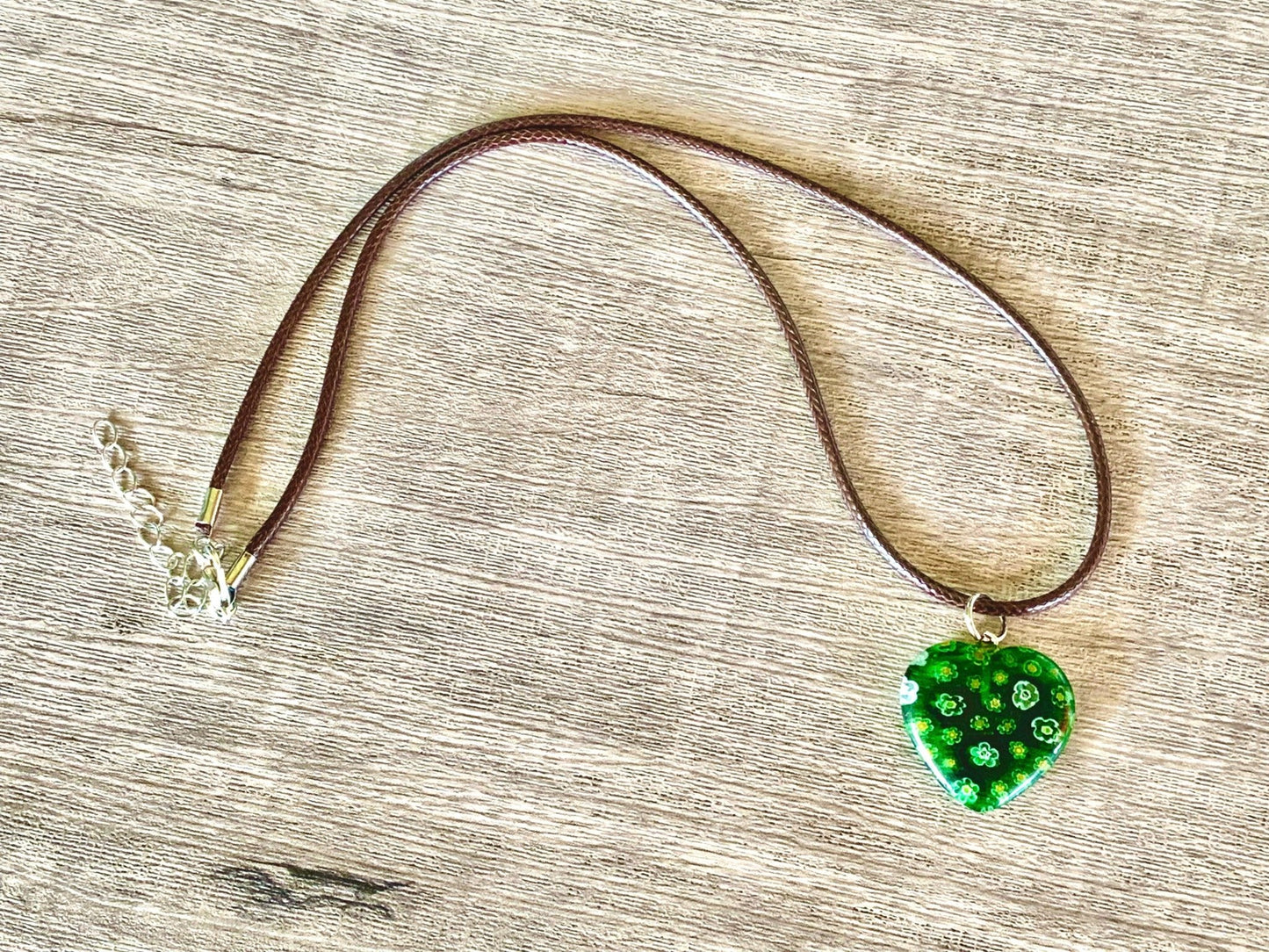 Handmade Millefiori Glass Heart Pendant on 18" Faux Leather Necklace - Born Mystics