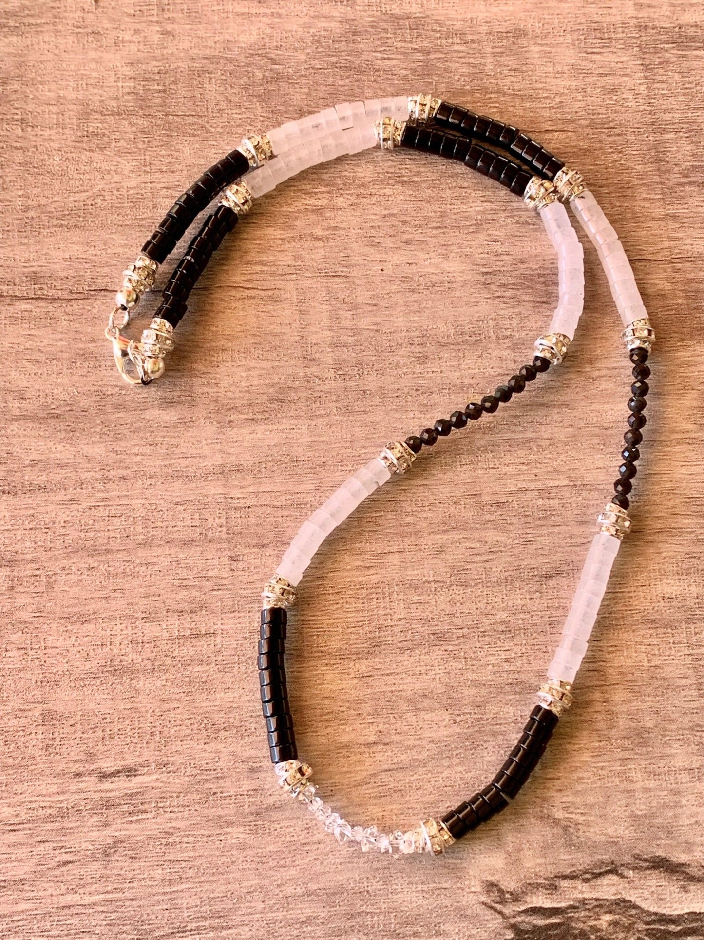 Ian Handmade Herkimer Diamond, Black and White Quartz, and Obsidian 19" Necklace - Born Mystics