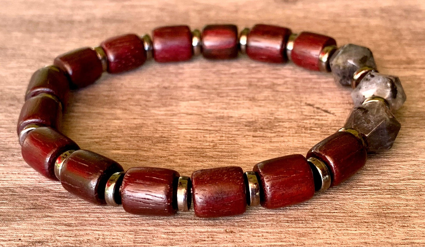Jemuel Handmade Black Labradorite and Wood Expandable Bracelet - Born Mystics
