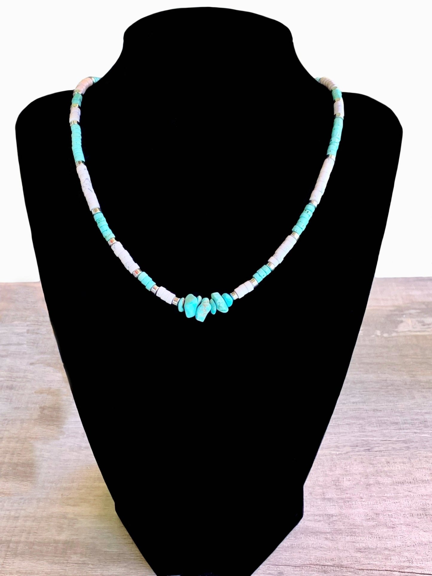 Kenny Handmade Turquoise, Howlite, and Hematite 22" Beaded Necklace - Born Mystics