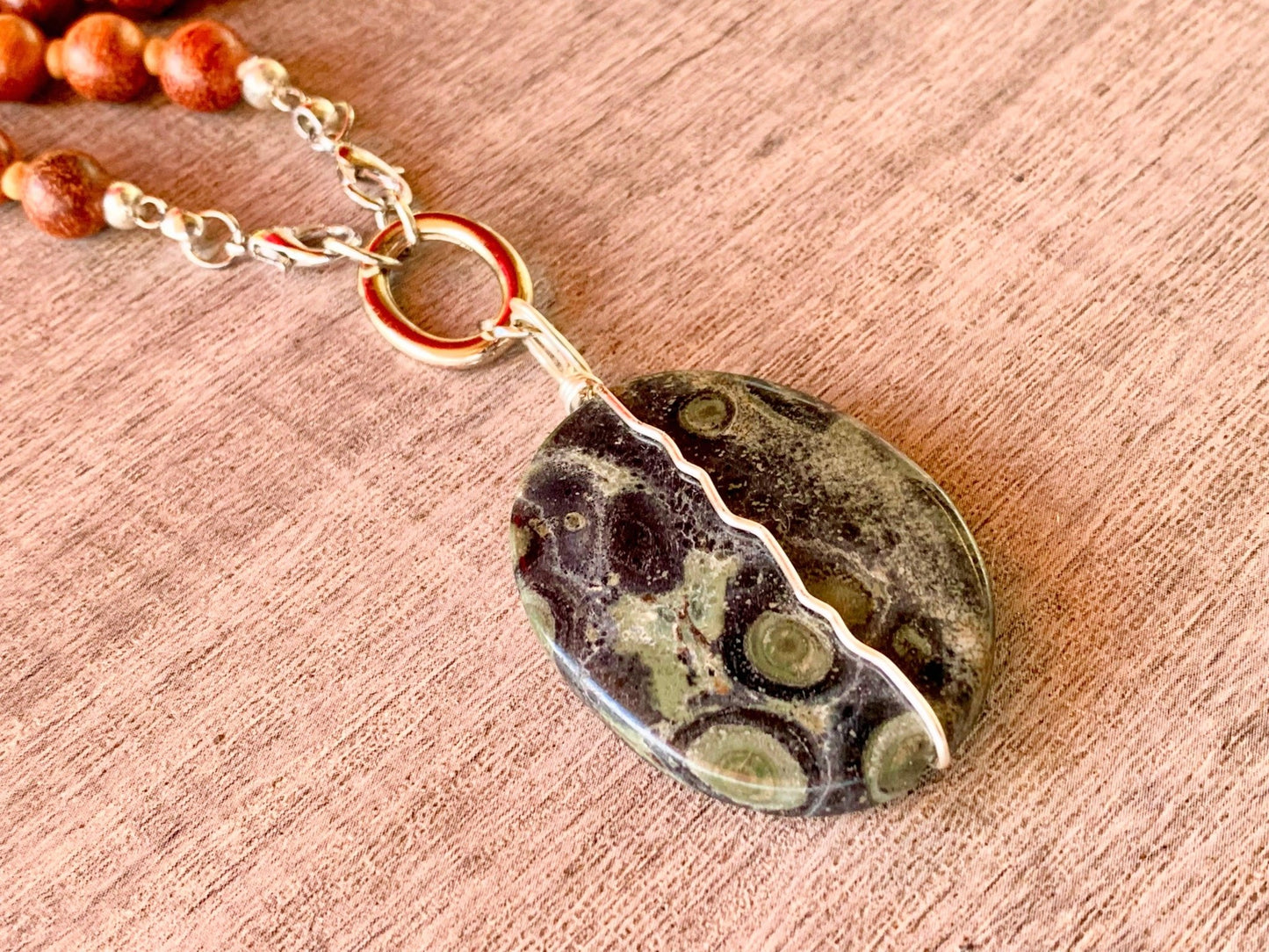 Sandi Handmade Kambaba Jasper and Sandlewood Necklace - Born Mystics