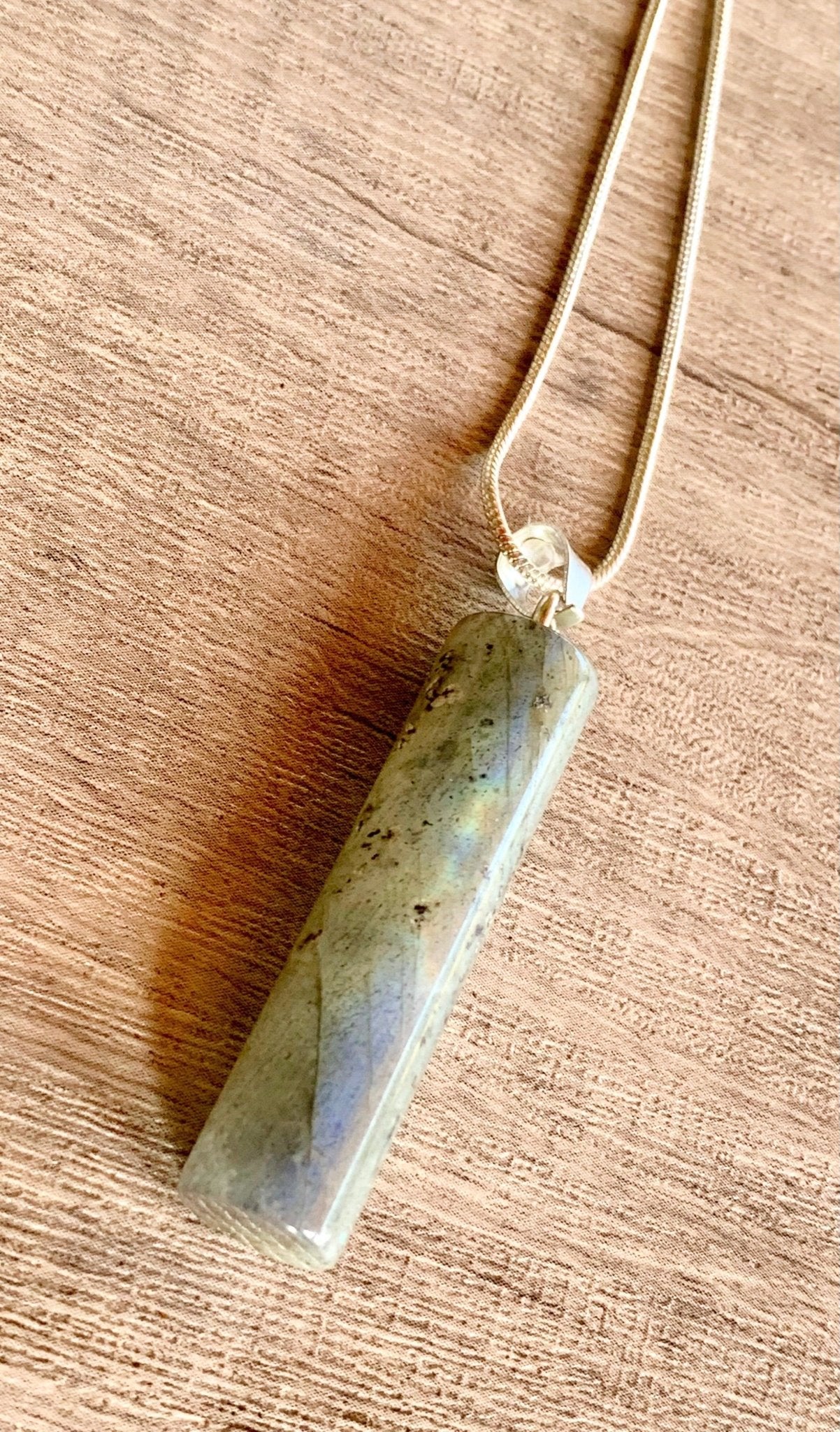 🔴SOLD🔴 Ridge Handcrafted Cylinder Labradorite Pendant on Silver Plated Snake Chain - Born Mystics