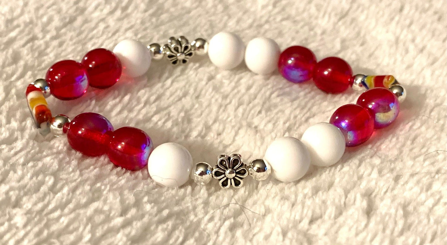 🔴SOLD🔴Ruby Handmade Acrylic and Millefiori Glass Beaded Expandable 6" Bracelet - Born Mystics