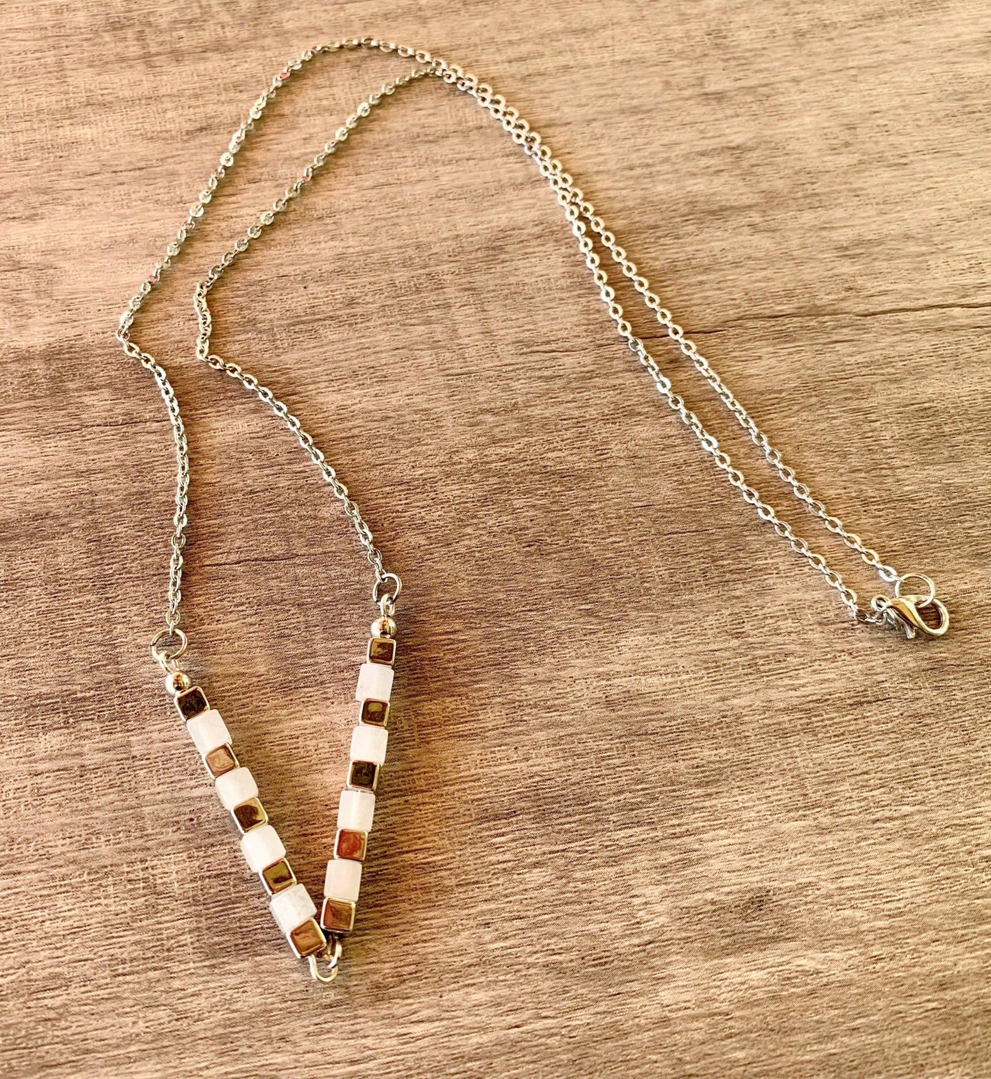 Victoria Handmade White Jade "V" 25" Necklace - Born Mystics