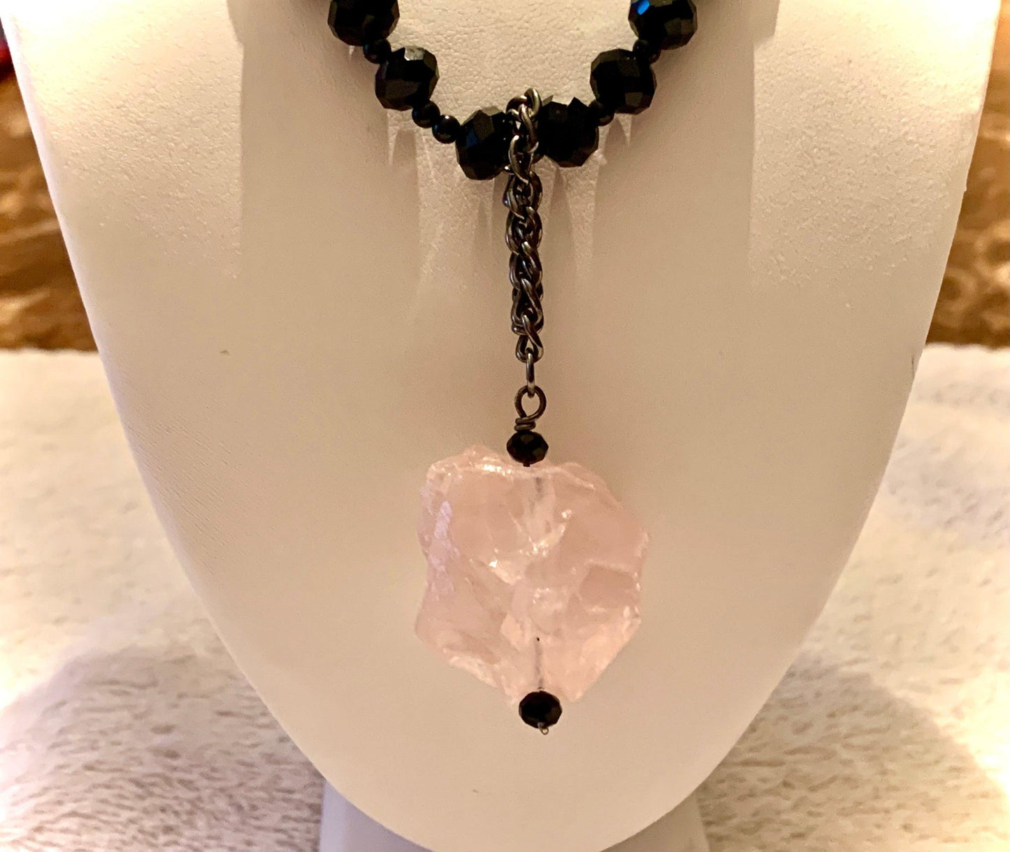 Vida Handmade Beaded Necklace/Choker with a Chunky Genuine Rose Quartz Pendant - Born Mystics