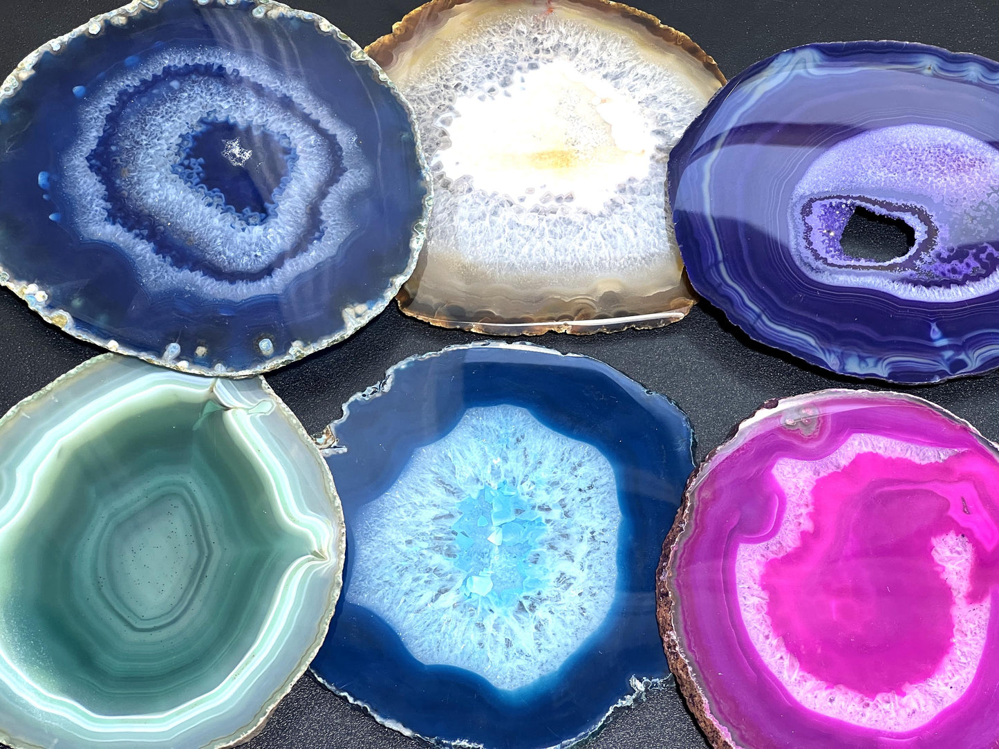 Large Round Circular Agate Slices (4 Pounds)(5.5 - 6.5 Inches)(Size #6) Four LBs Wholesale Pink Blue Teal Pink Purple Mixed Colors