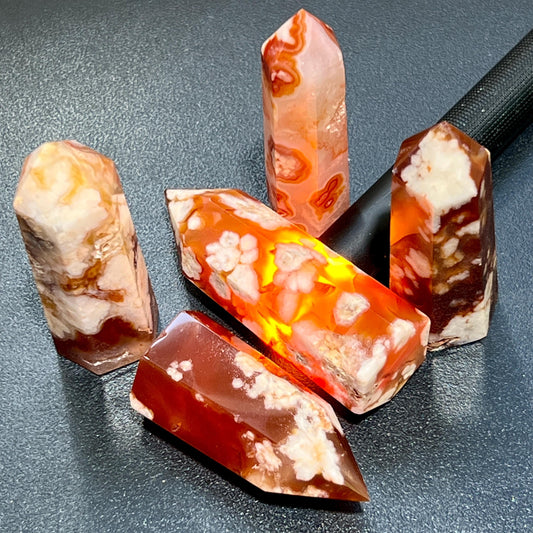 Red Carnelian Flower Agate Point Tower Carving Gemstone Home Decor Supply