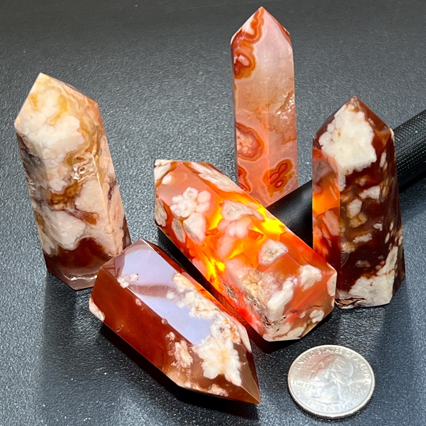 Red Carnelian Flower Agate Point Tower Carving Gemstone Home Decor Supply