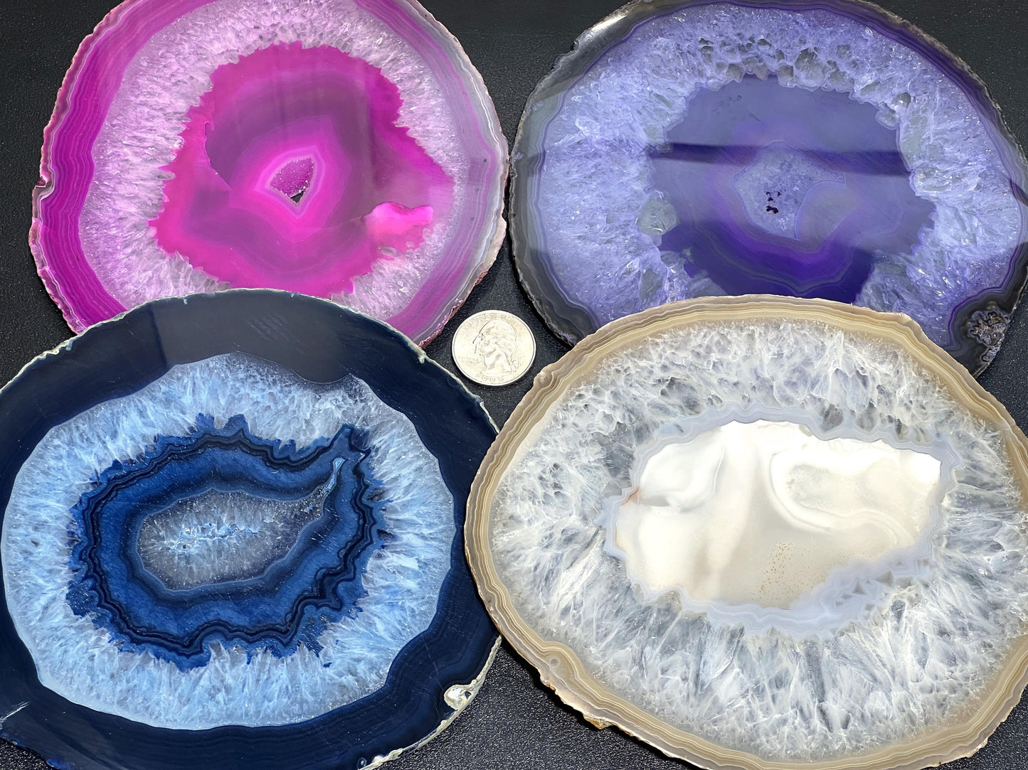 Large Round Circular Agate Slices (4 Pounds)(6.5 - 7.5 Inches)(Size #7) Four LBs Wholesale Pink Blue Teal Pink Purple Mixed Colors