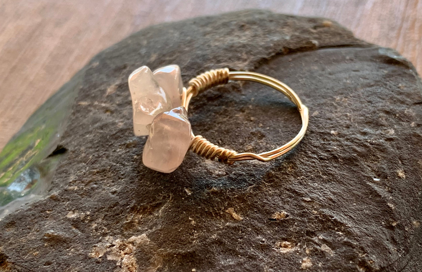 Ahava Handmade Wire Wrapped Rose Quartz Ring Size 6