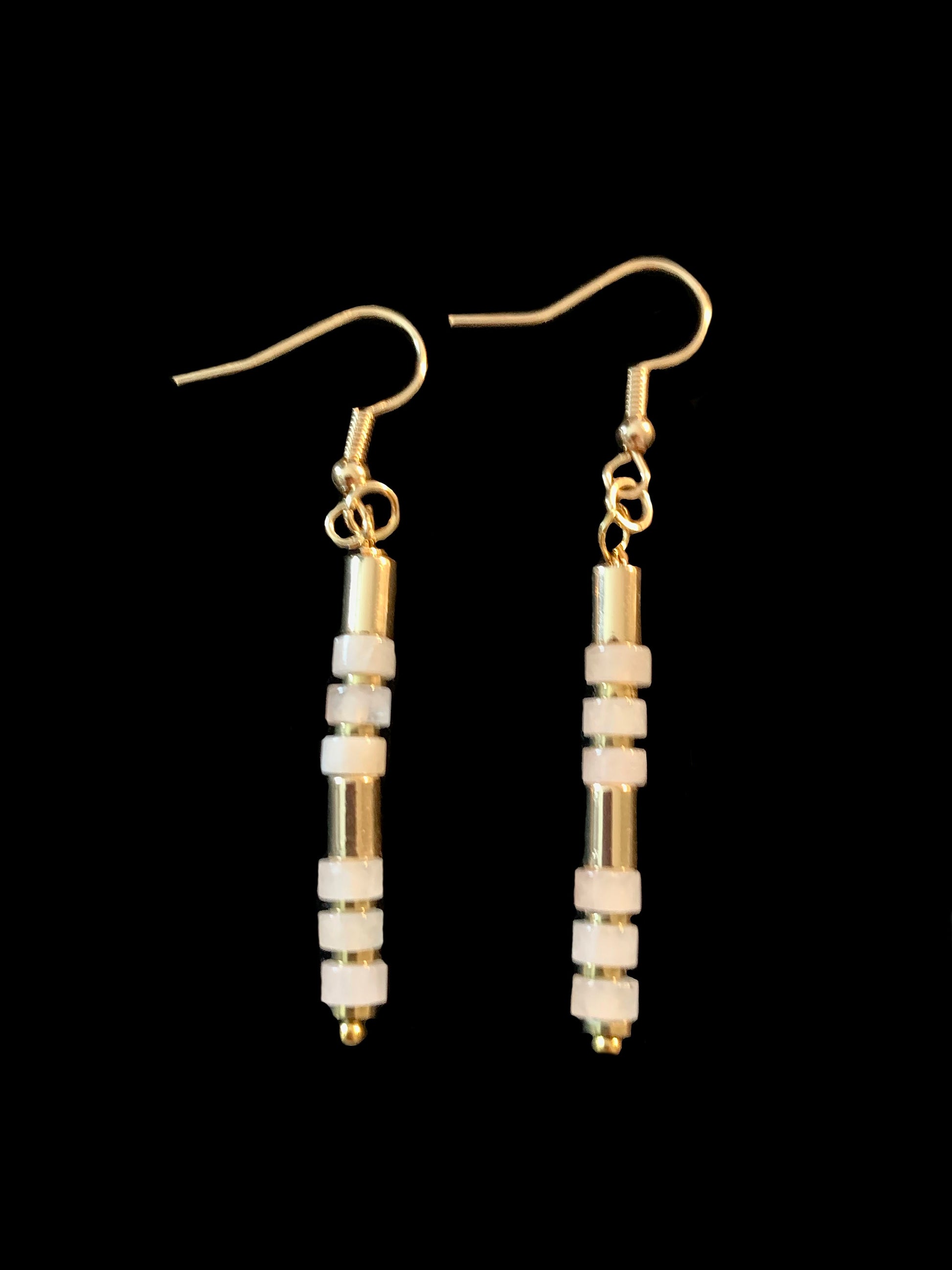 Andrea Handmade Rose Quartz and Gold Plated Hematite Stack Earrings