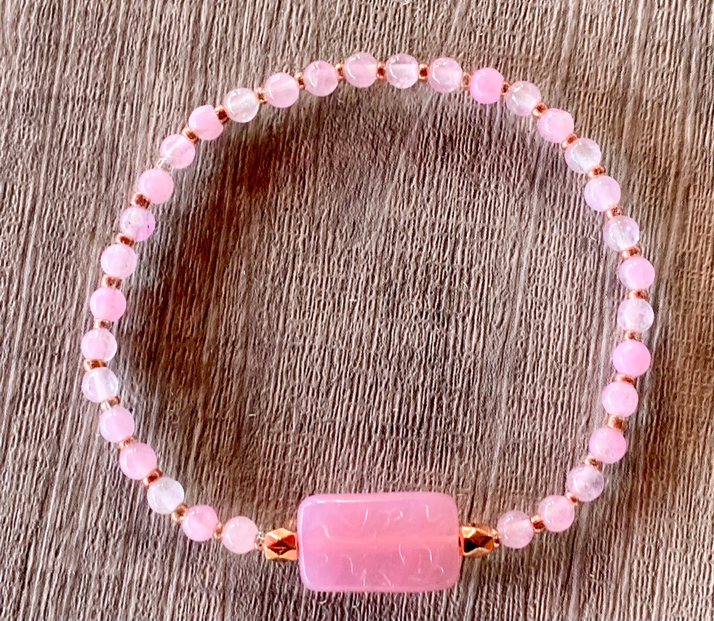 Anika Handmade Pink Angelite and Strawberry Quartz Expandable Bracelet