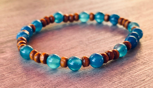 🔴SOLD🔴Ariel Handmade Blue Striped Agate and Wood Expandable Bracelet