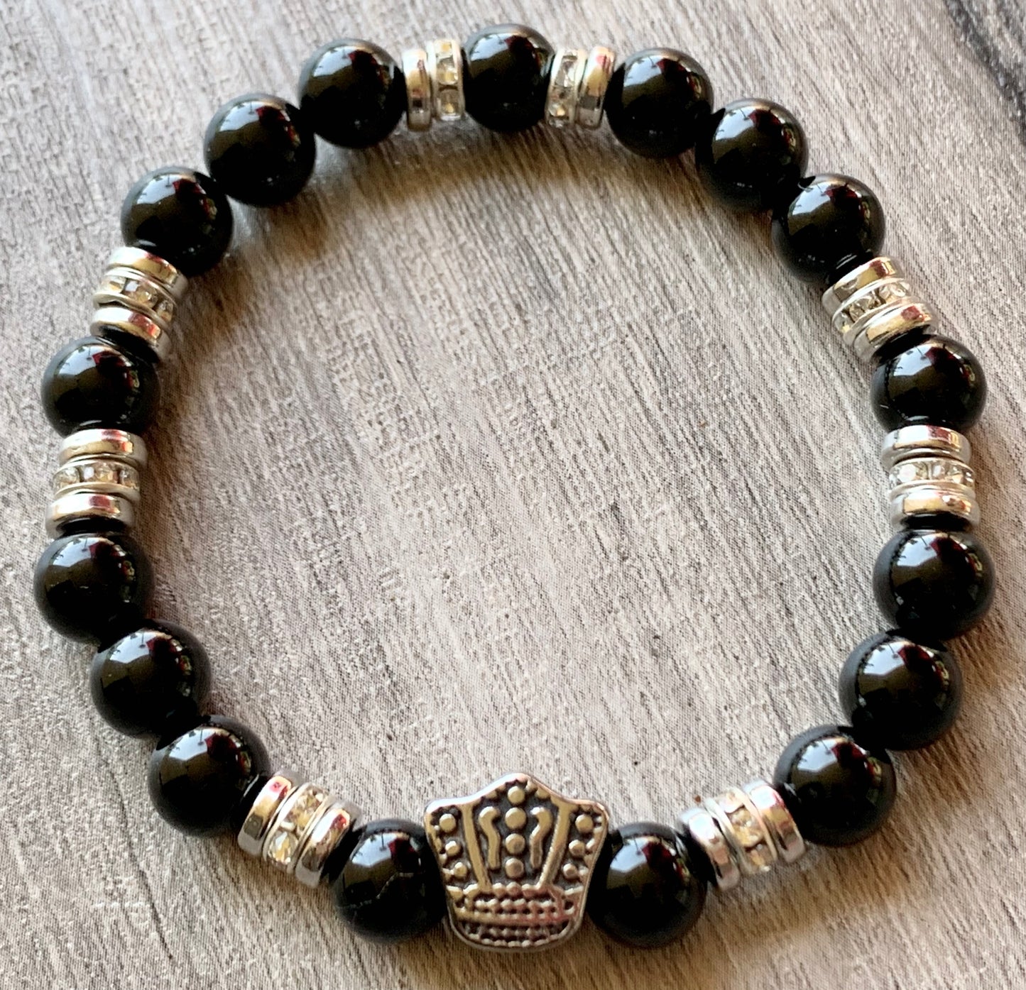 Blake Handmade Obsidian Expandable Bracelet with Crown Charm