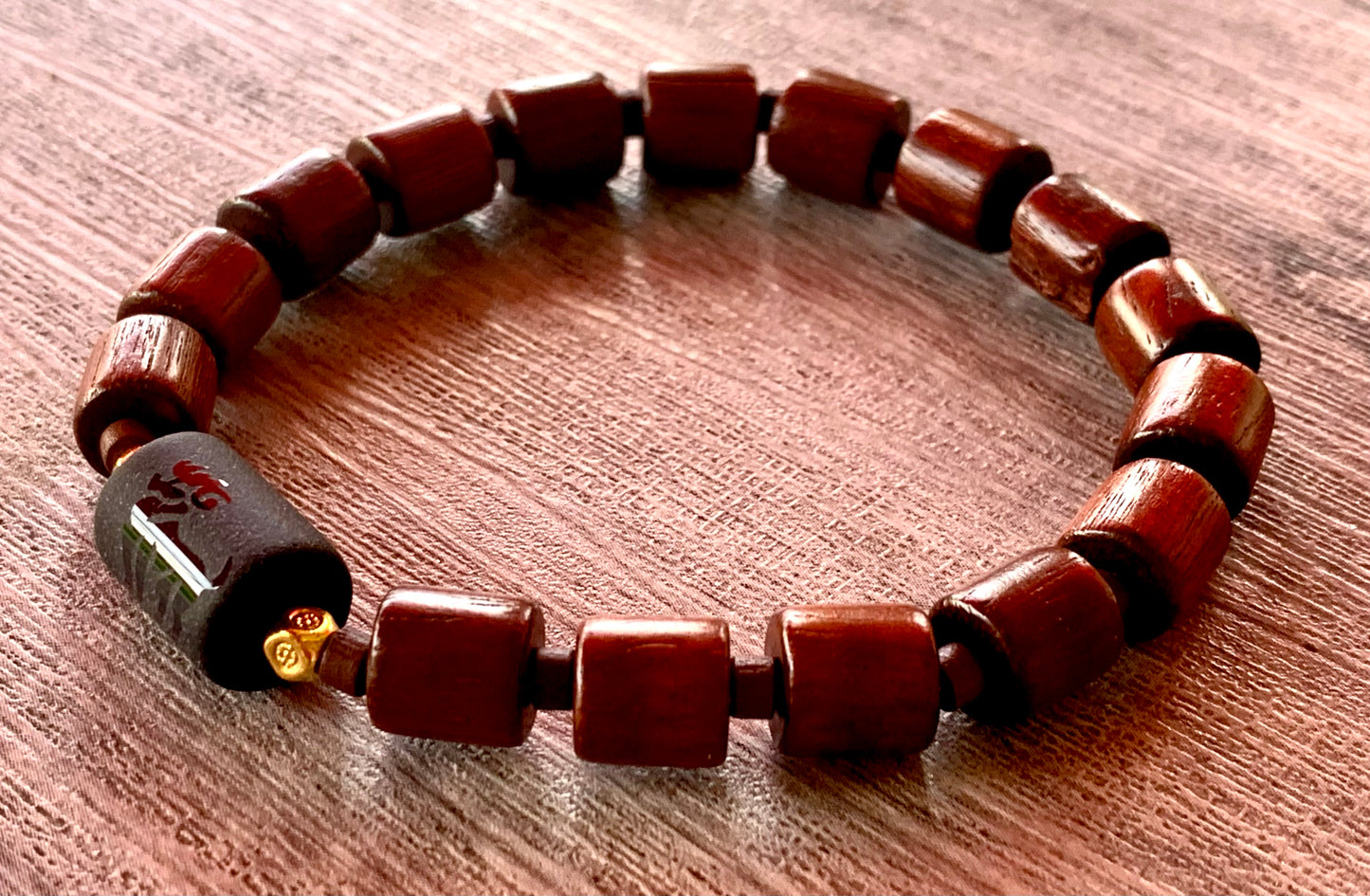 Capricorn Handmade Black Onyx, Hematite, and Wood Expandable Bracelet