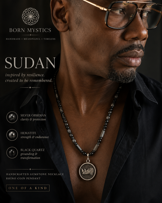 Sudan Handmade Silver Obsidian, Hematite & Black Quartz Necklace