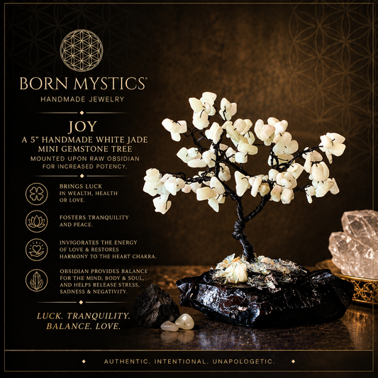 Joy White Jade Gemstone Tree with Raw Obsidian | Born Mystics