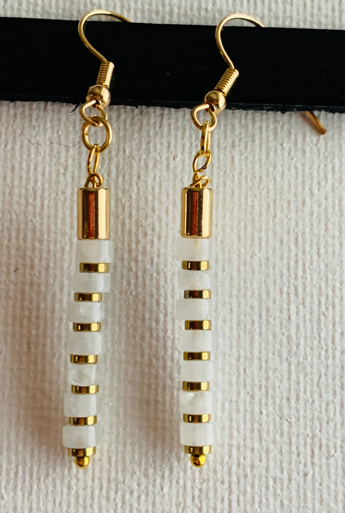 Emily Handmade Rainbow Moonstone and Gold Plated Hematite Stack Earrings