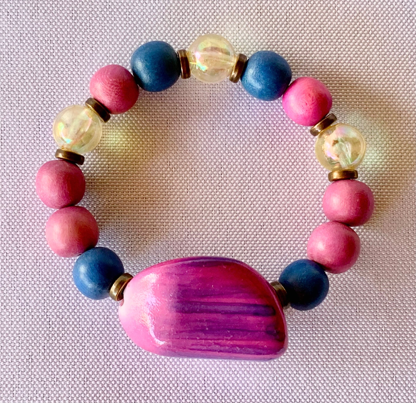 Ethel Handmade Wood Beaded 6" Bracelet with Antique Bronze Spacer Beads for Kids 4-8 Years Old