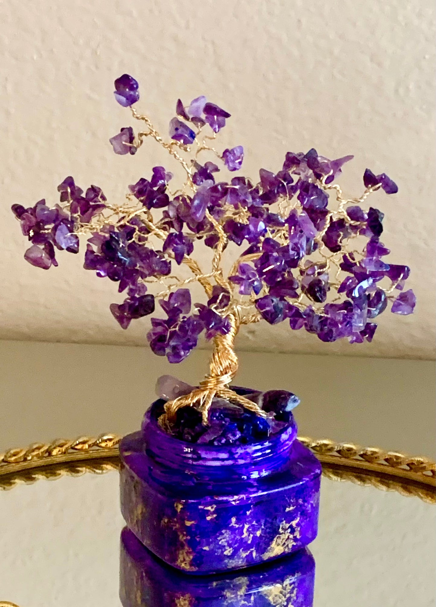 Handmade Grade A+ Dark Purple Amethyst 7" Gemstone Tree Sculpture