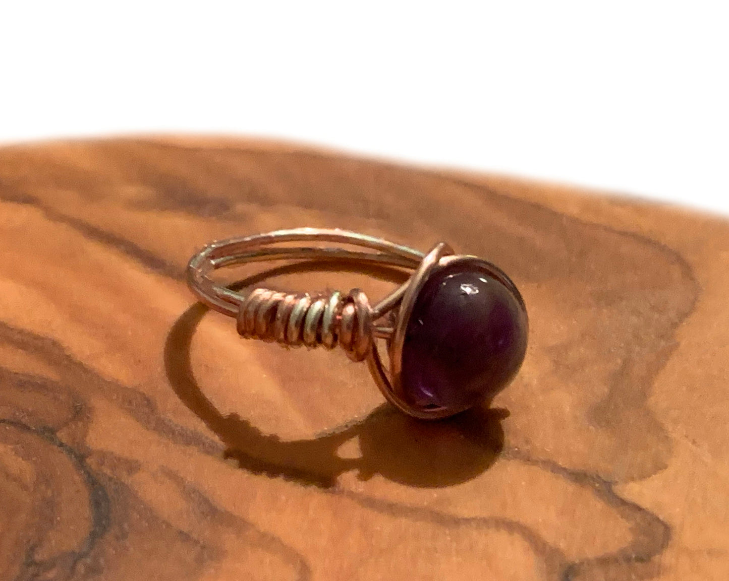 Rosalinda Handmade Amethyst and Rose Gold Wire Wrapped Ring Size 6.5