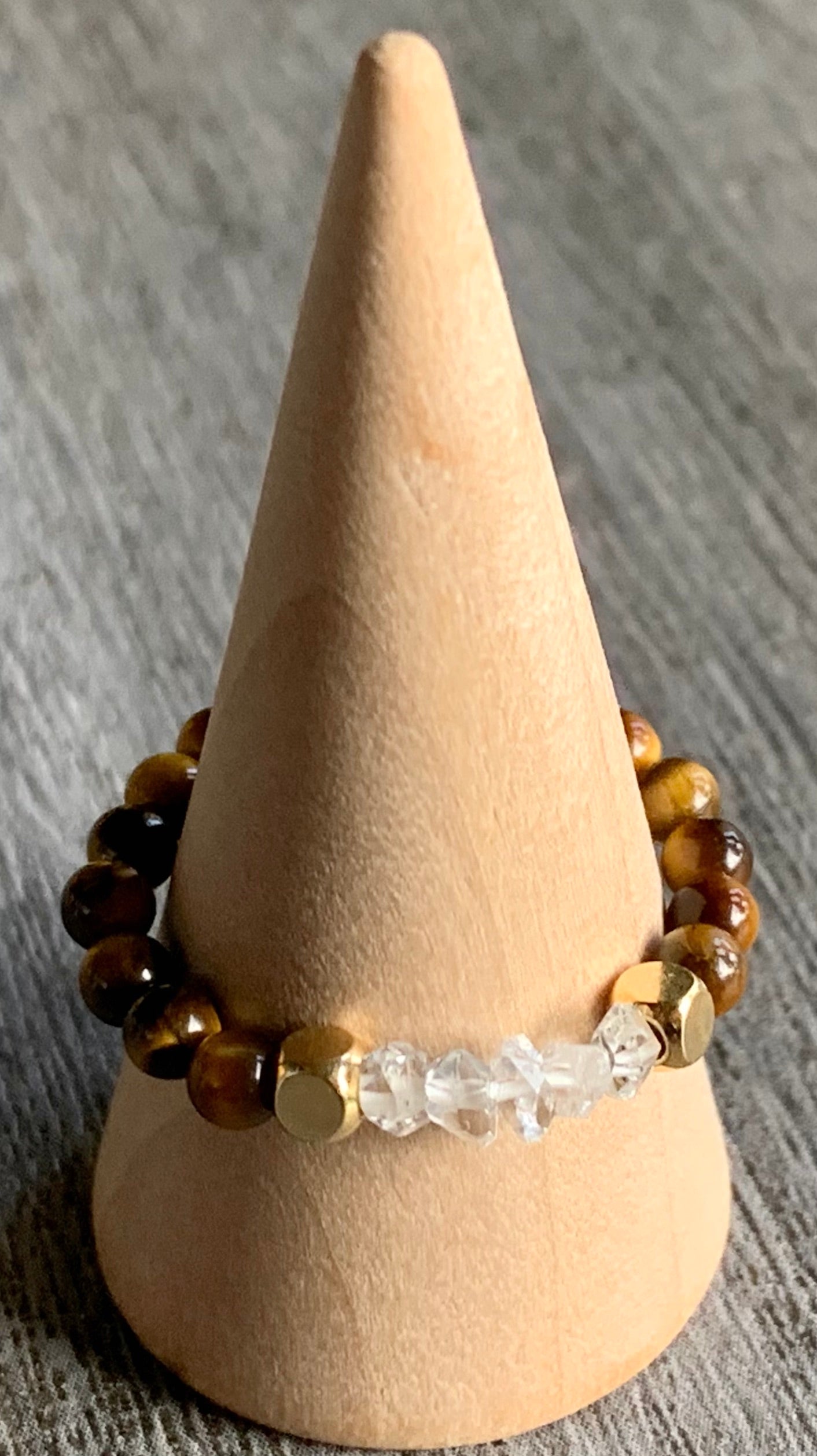 🔴SOLD🔴Remy Handmade Herkimer Diamond and Tigers Eye Expandable Ring