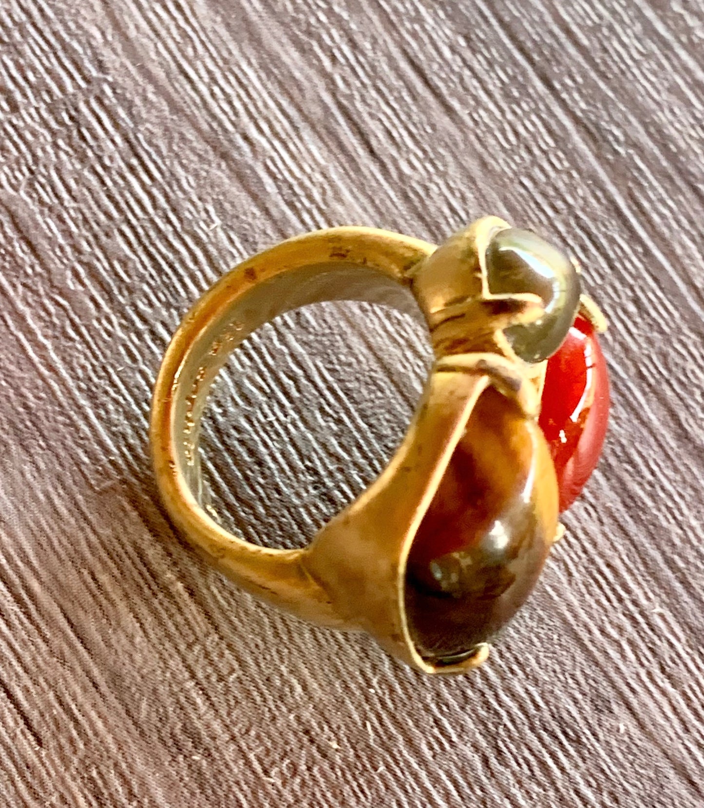 🔴SOLD🔴Vintage (Pre-Owned) Wealth Tigers Eye, Carnelian, Citrine, and Jade Power Ring Size 6
