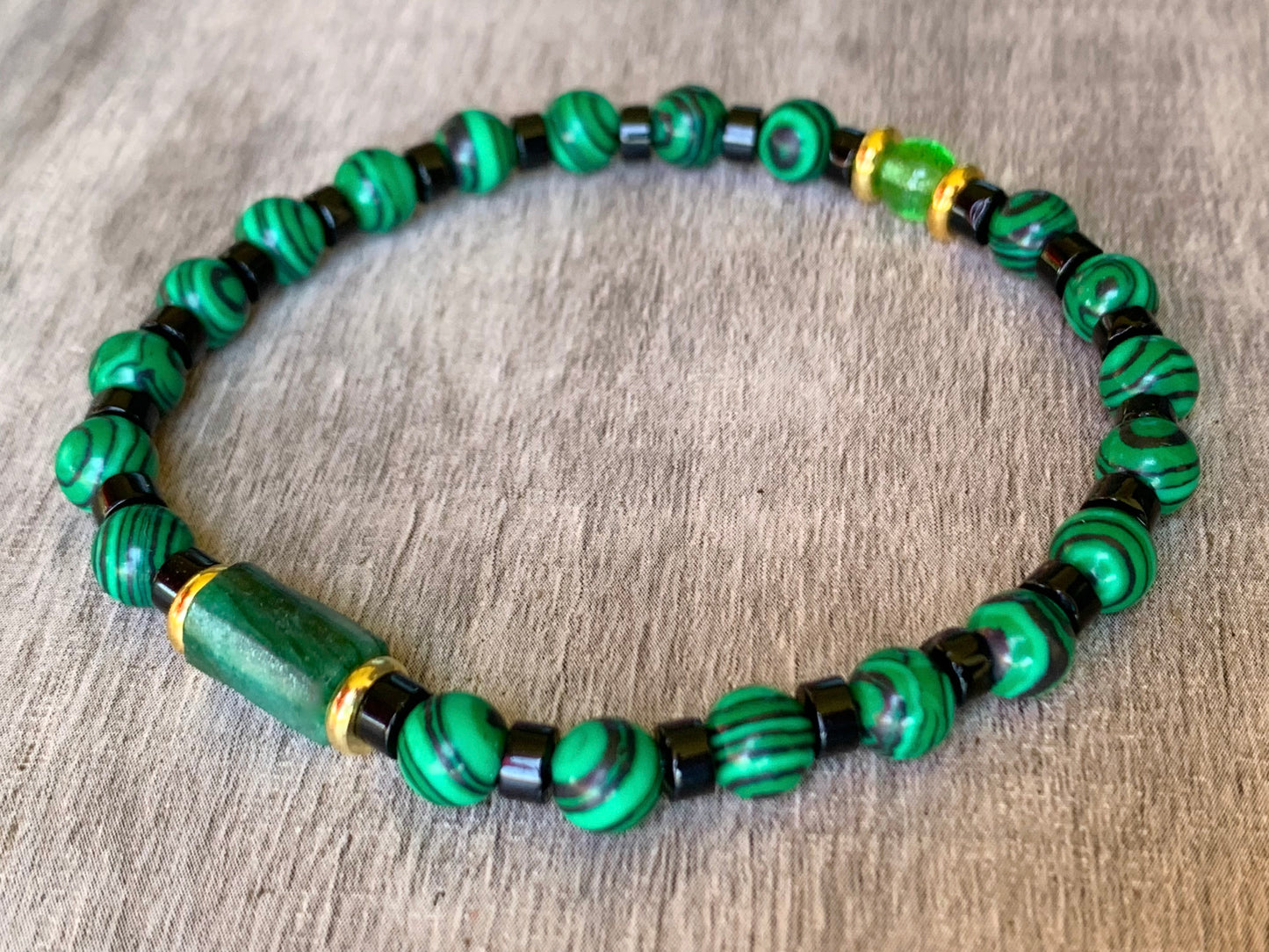 Quinn Handmade Emerald, Malachite, Black Quartz, and Moldavite Expandable Bracelet/ Anklet
