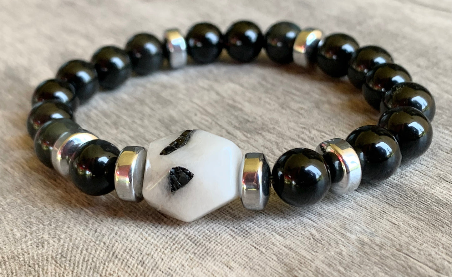 Casey Handmade Rutilated Quartz, Obsidian, and Hematite Expandable Bracelet