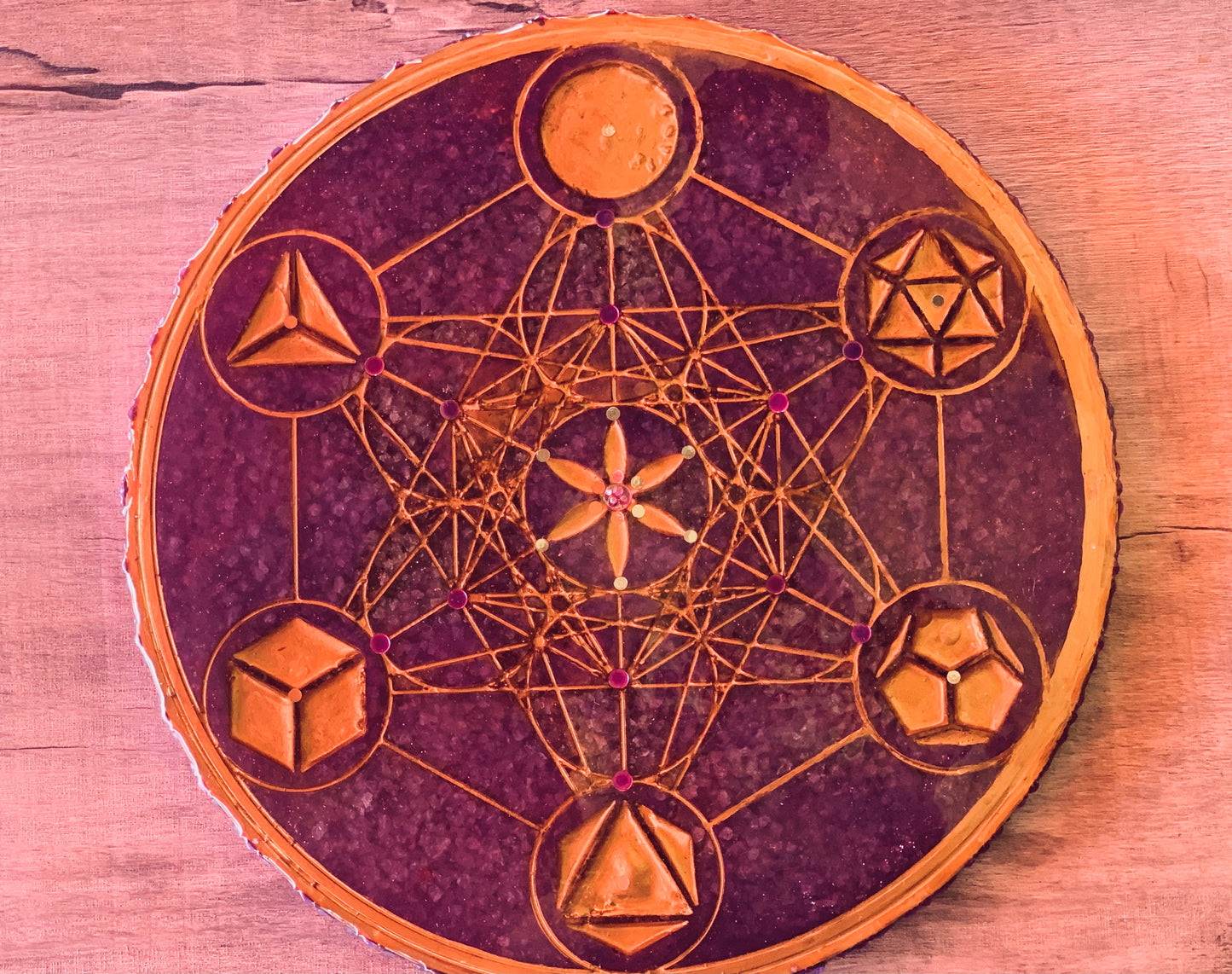 🔴SOLD🔴Handmade Sacred Geometry Art Altar Plate with Crushed Glass and Epoxy Resin