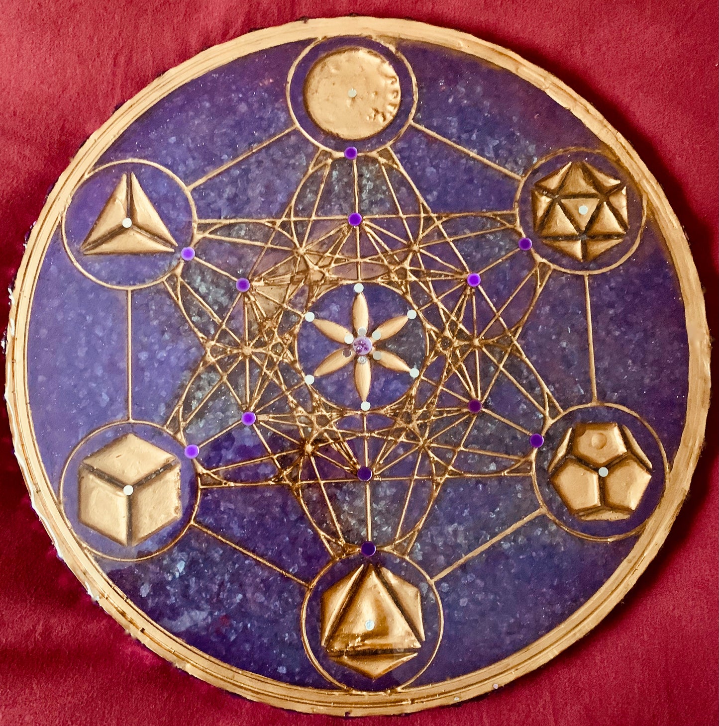 🔴SOLD🔴Handmade Sacred Geometry Art Altar Plate with Crushed Glass and Epoxy Resin