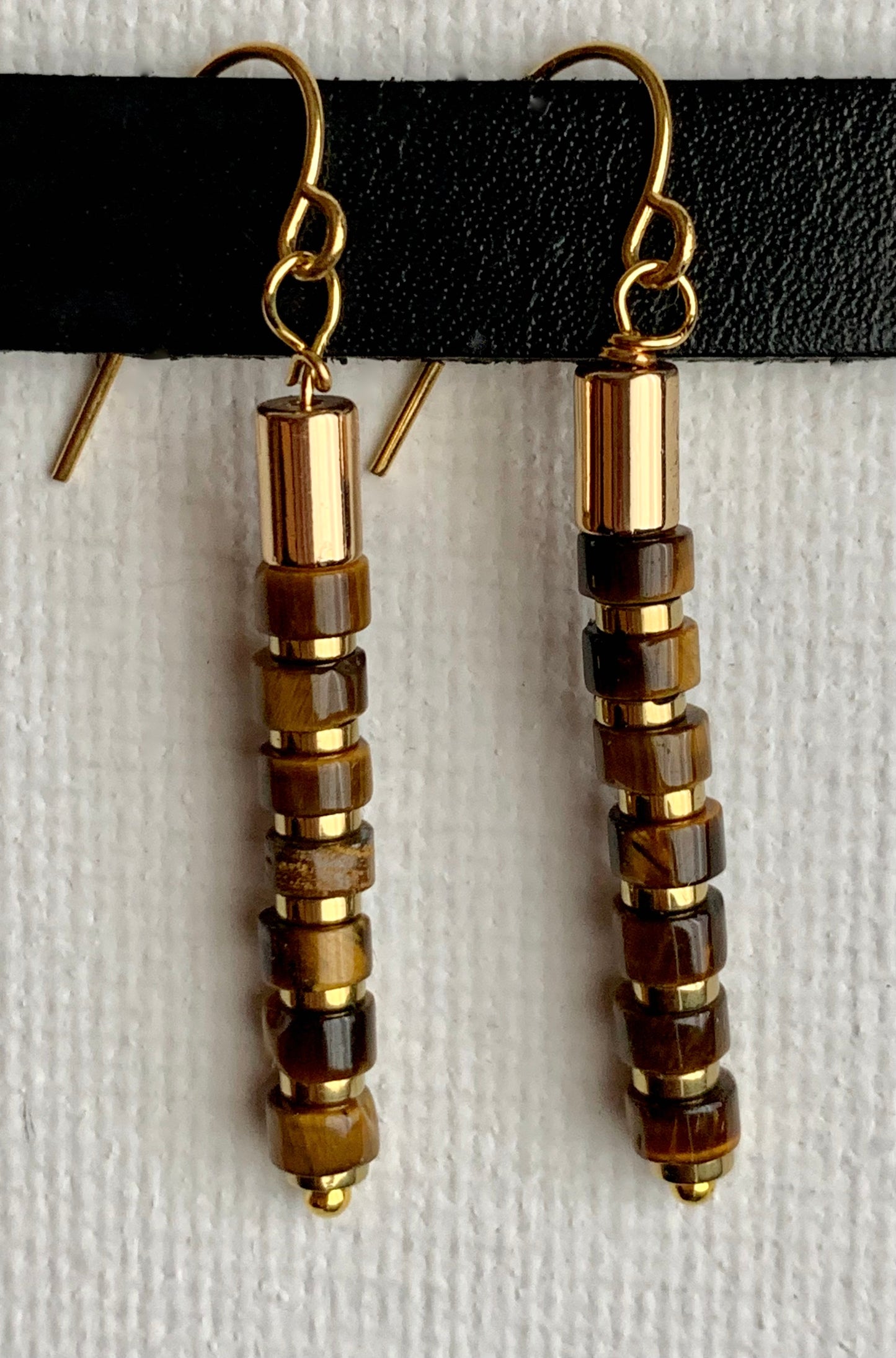 🔴SOLD🔴 Katrina Handmade Tigers Eye and Gold Plated Hematite Stacked Earrings