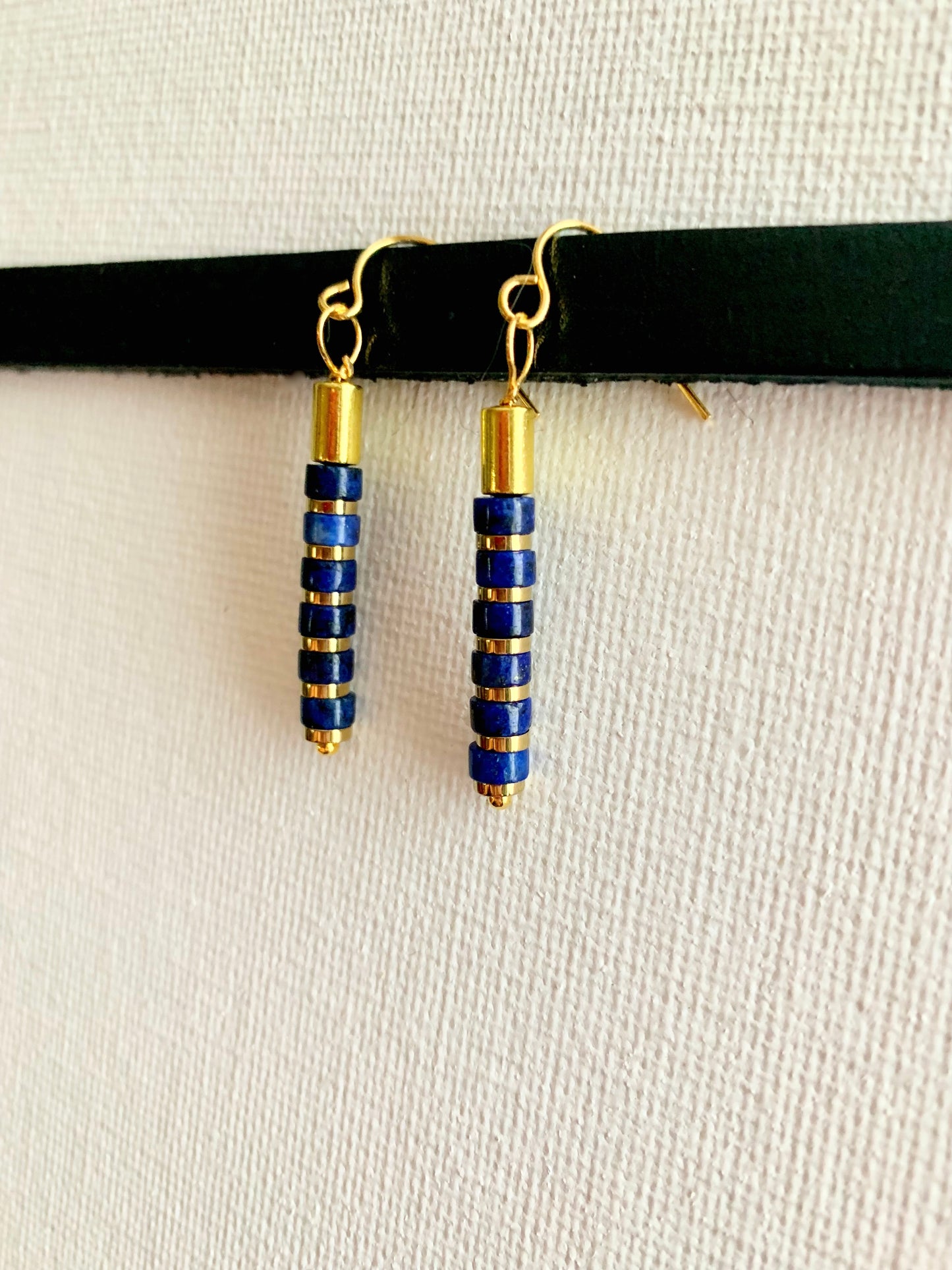 Joon Handmade Lapis Lazuli and Gold Plated Hematite Stack Earrings