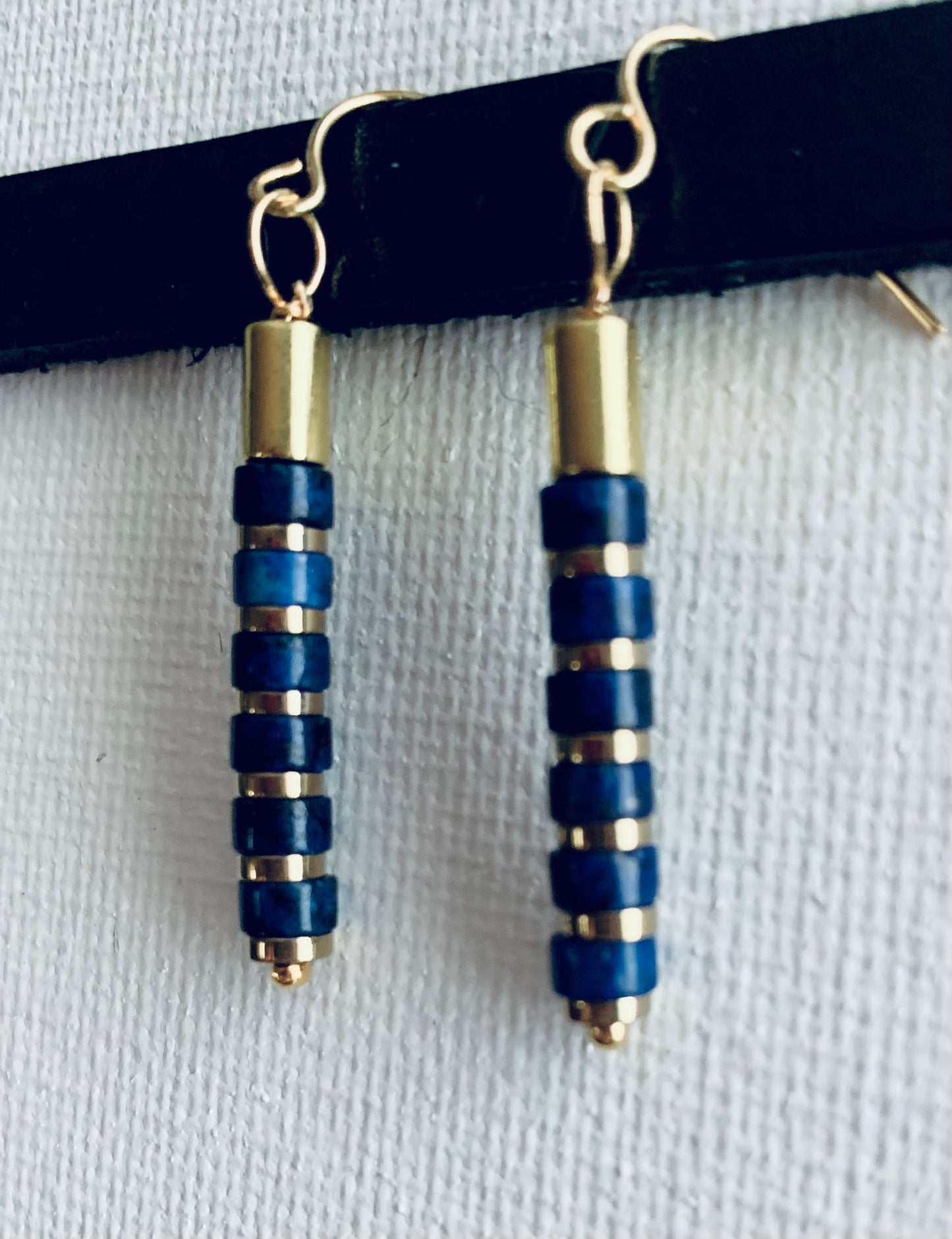 🔴SOLD🔴 Joon Handmade Lapis Lazuli and Gold Plated Hematite Stack Earrings