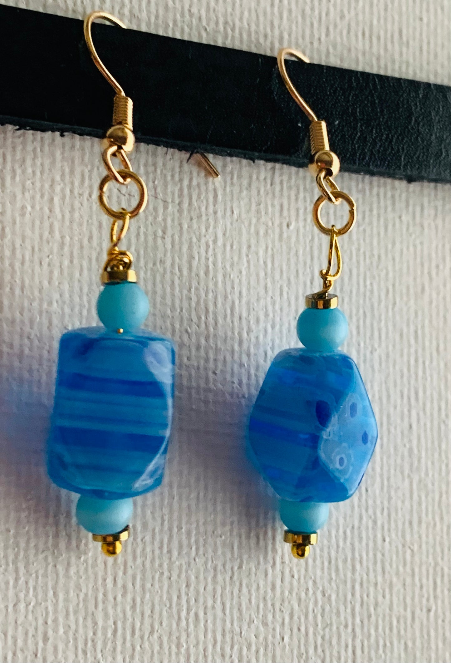 Tegan Handmade Aquamarine and Millefiori Glass Earrings