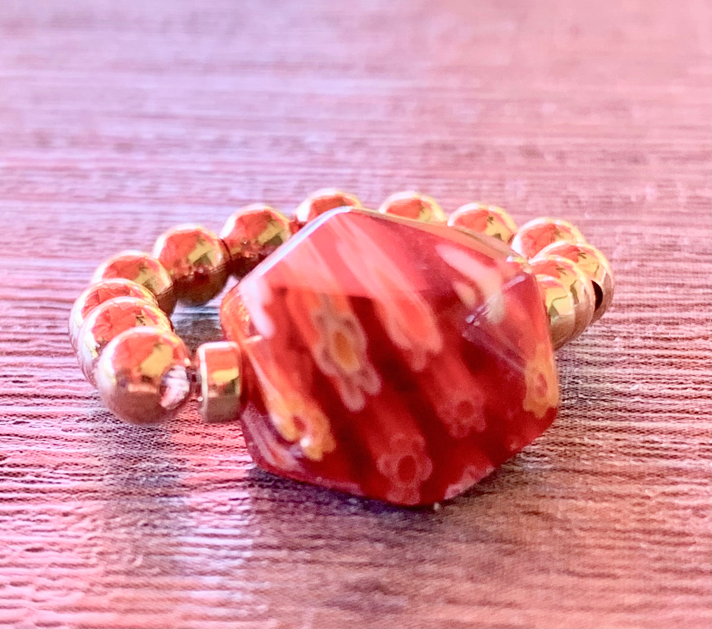 Flower Girl- Handmade Millefiori, Hematite, and Rainbow Moonstone or Rose Gold Expandable Rings