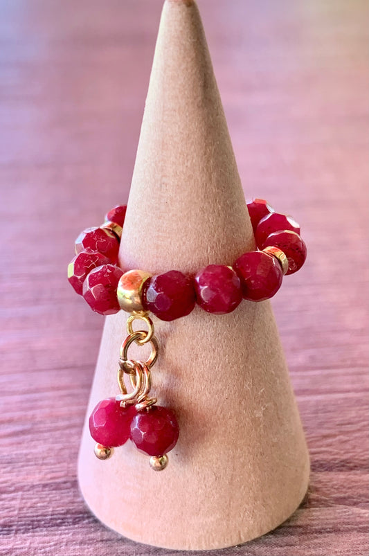 Cherries Handmade Rubies and Gold Plated Hematite Expandable Dangle Rings