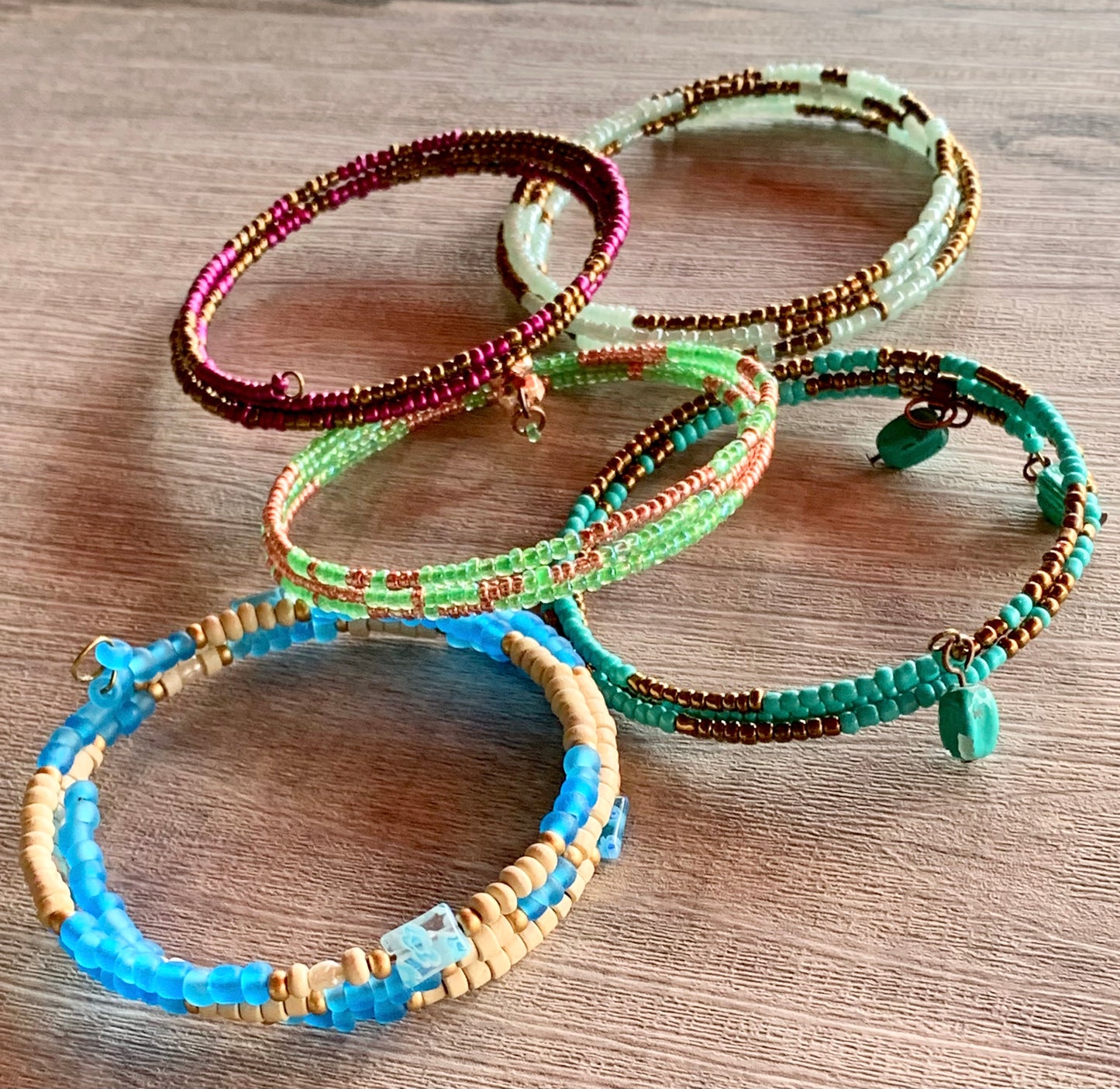 BOHO Style Seed Beads & Memory Wire Bracelet Stacks